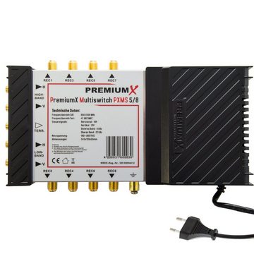 PremiumX SAT-Multischalter Multischalter SAT 5/8 Netzteil 10m Quattro Antennenkabel Quattro LNB