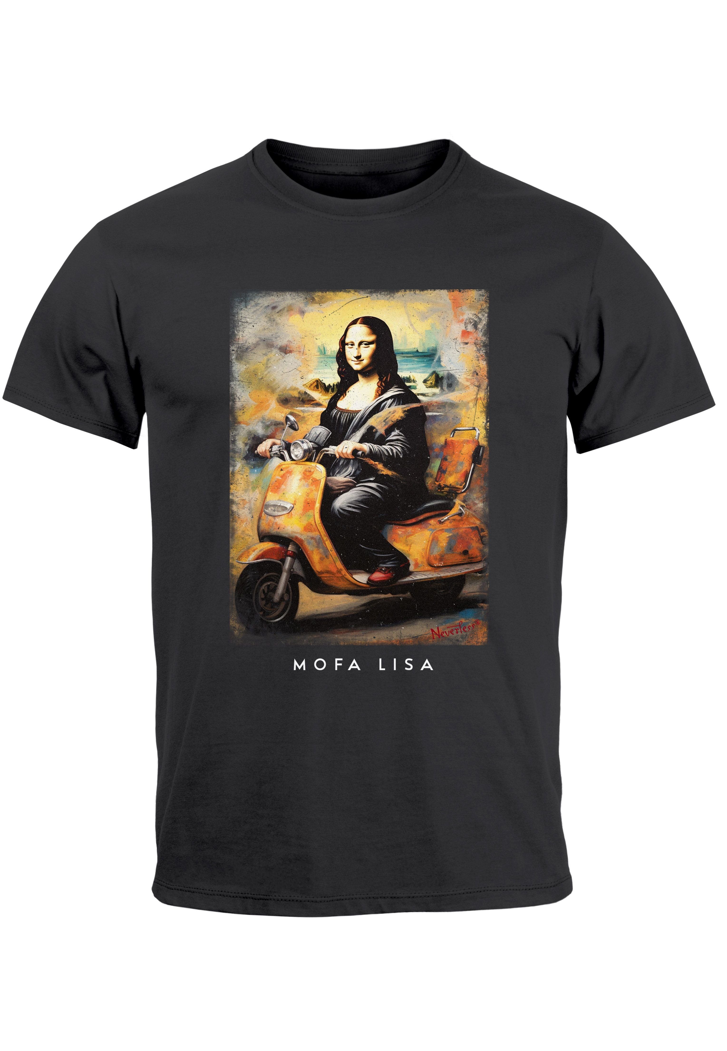 MoonWorks Print-Shirt Herren T-Shirt Print Aufdruck Mona Lisa Parodie Meme Kapuzen-Pullover mit Print Mofa Lisa anthrazit