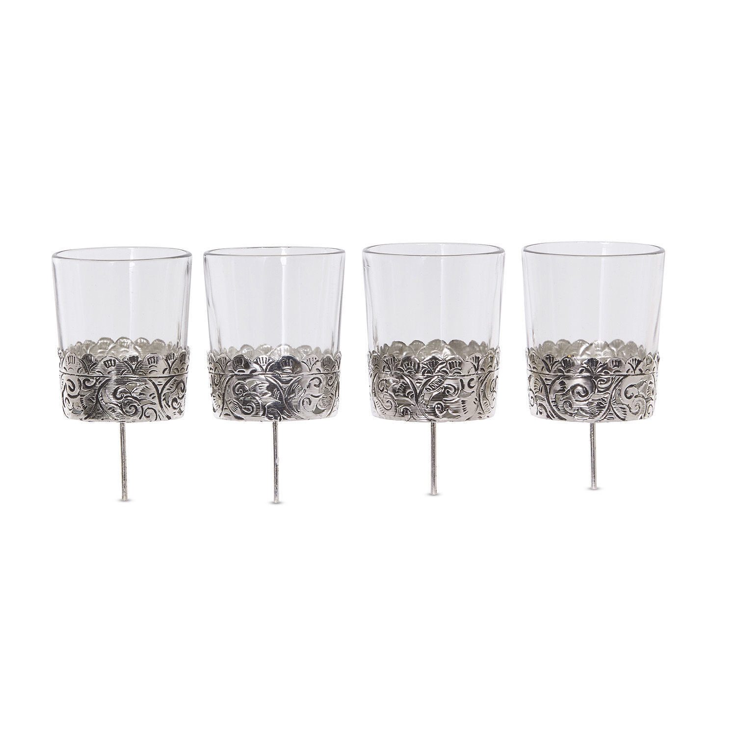 Mirabeau Adventskranz Windlicht 4er Set Pinelle klar/silber, Weihnachtsdekoration