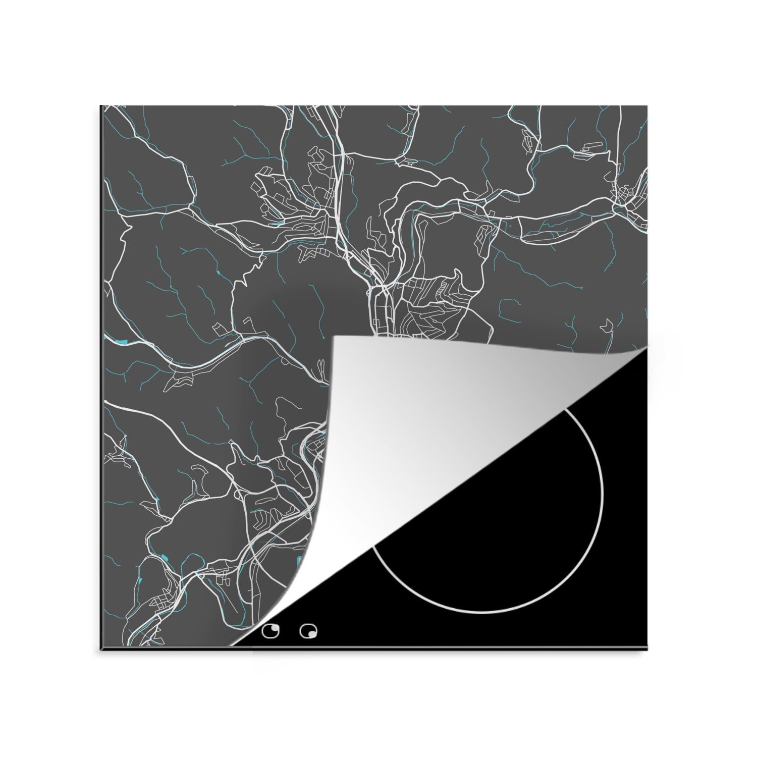 MuchoWow Herdblende-/Abdeckplatte Deutschland - Blau - Siegen - Stadtplan - Karte, Vinyl, (1 tlg), 78x78 cm, Ceranfeldabdeckung, Arbeitsplatte für küche