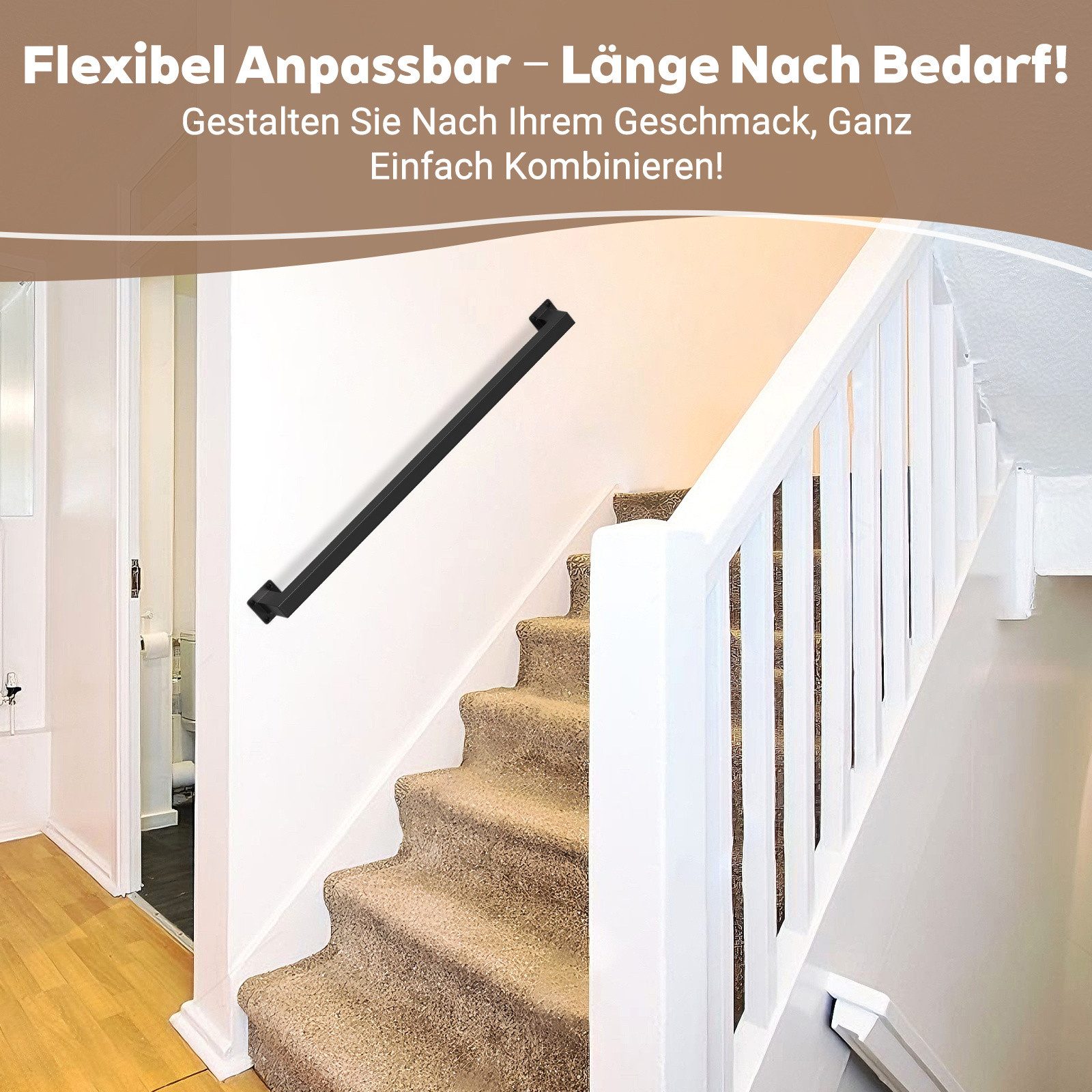 Clanmacy Treppengeländer Handlauf Set Metall Schwarz pulverbeschichteter Treppenhandlauf 300cm, 300 cm Länge – Bild 4 von 5