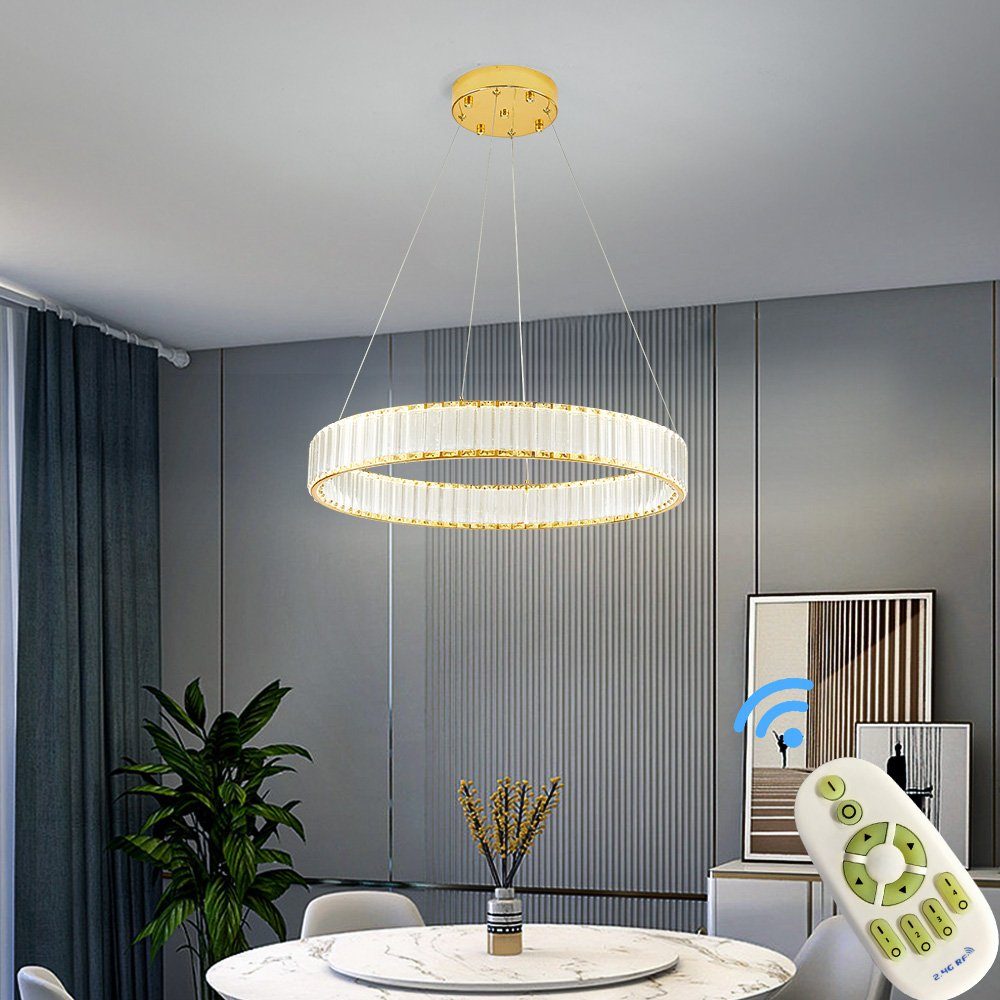 Euroton LED Pendelleuchte Lichtfarbe mit integriert, stufenlose warmweiß einstellbar, Fernbedienung Kristall fest Fernbedienung Pendelleuchte 7000k-3000k Lichtfarbe einstellbar kaltweiß-neutralweiß- LED LED große