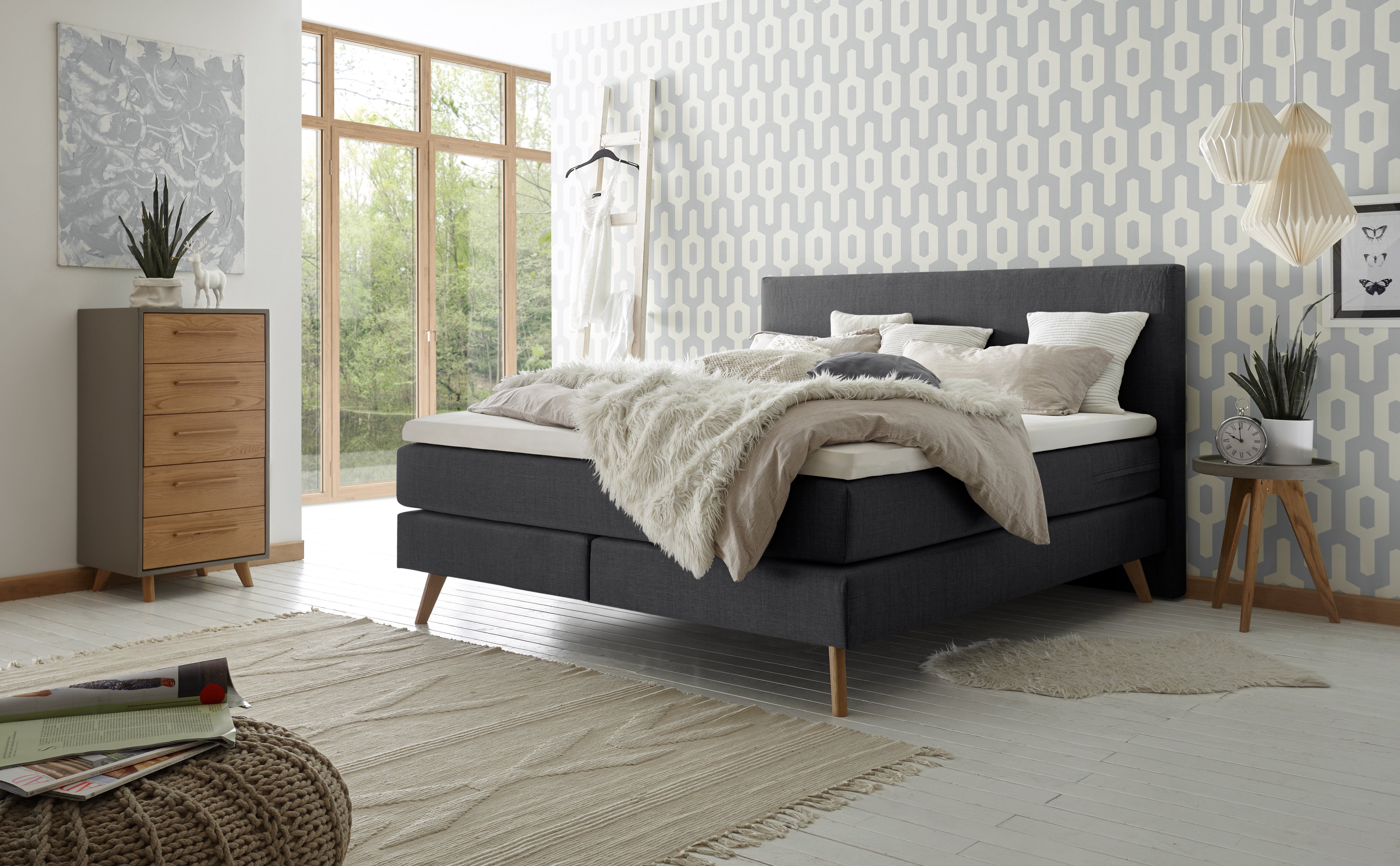 HASENA Boxspringbett Costa, Massivholz-Füße in Eiche günstig online kaufen