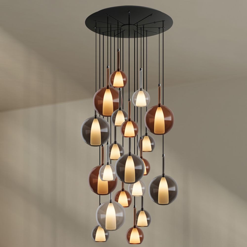 s.luce Pendelleuchte Belluna Galerieleuchte 20-flammig Ø 120cm Baldachin Mehrfarbig