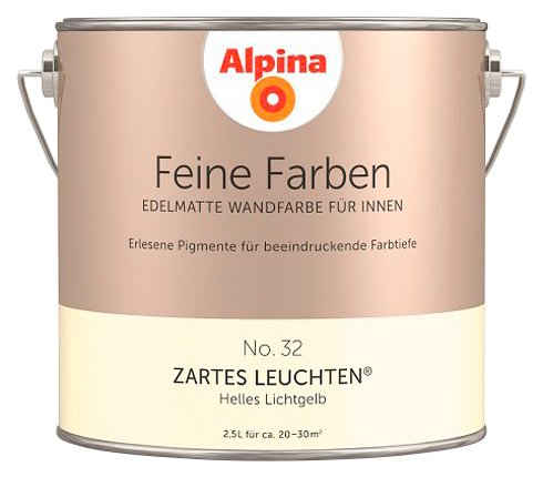 Alpina Wand- und Deckenfarbe Feine Farben No. 32 Zartes Leuchten®, Helles Lichtgelb, edelmatt, 2,5 Liter