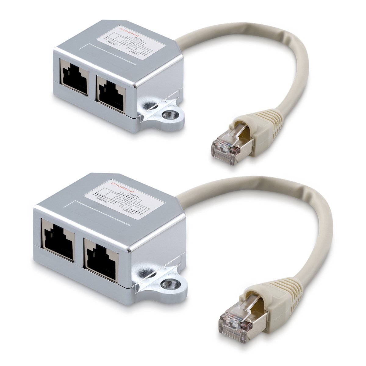 kwmobile Netzwerk-Adapter, 2x Netzwerkkabel Splitter - RJ45 Stecker auf 2x  RJ45 Ethernet