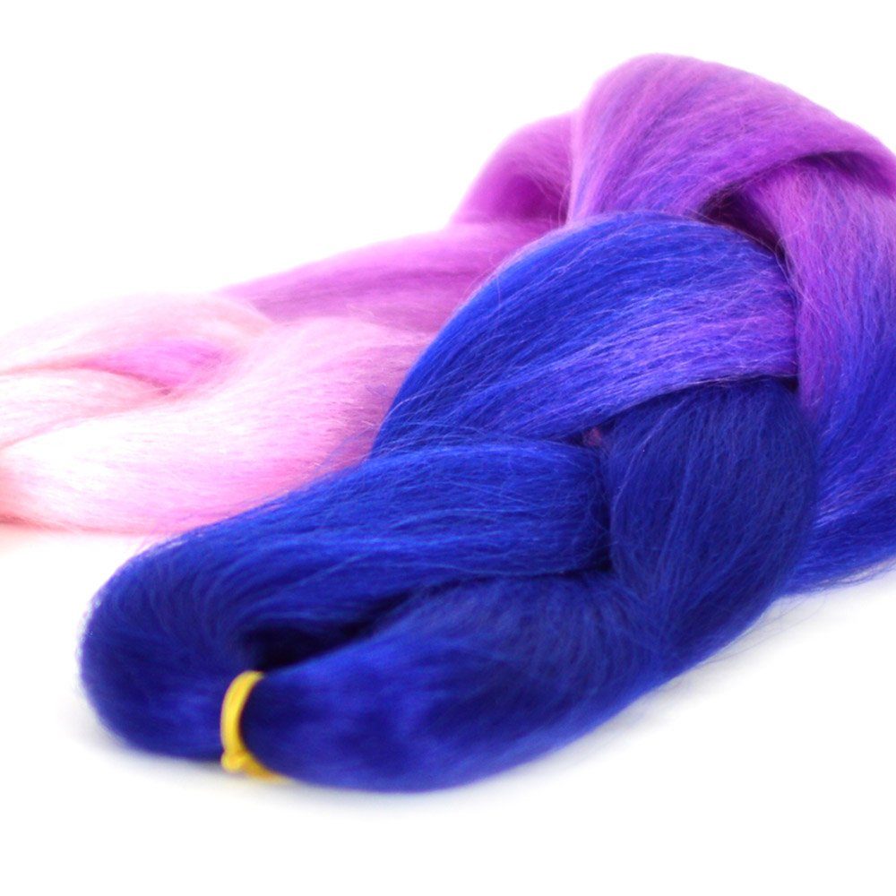 Purpur-Hellrosa MyBraids 3-farbig im Jumbo Zöpfe 3er YOUR Pack Kunsthaar-Extension Blau-Helles 22-CY BRAIDS! Braids Flechthaar