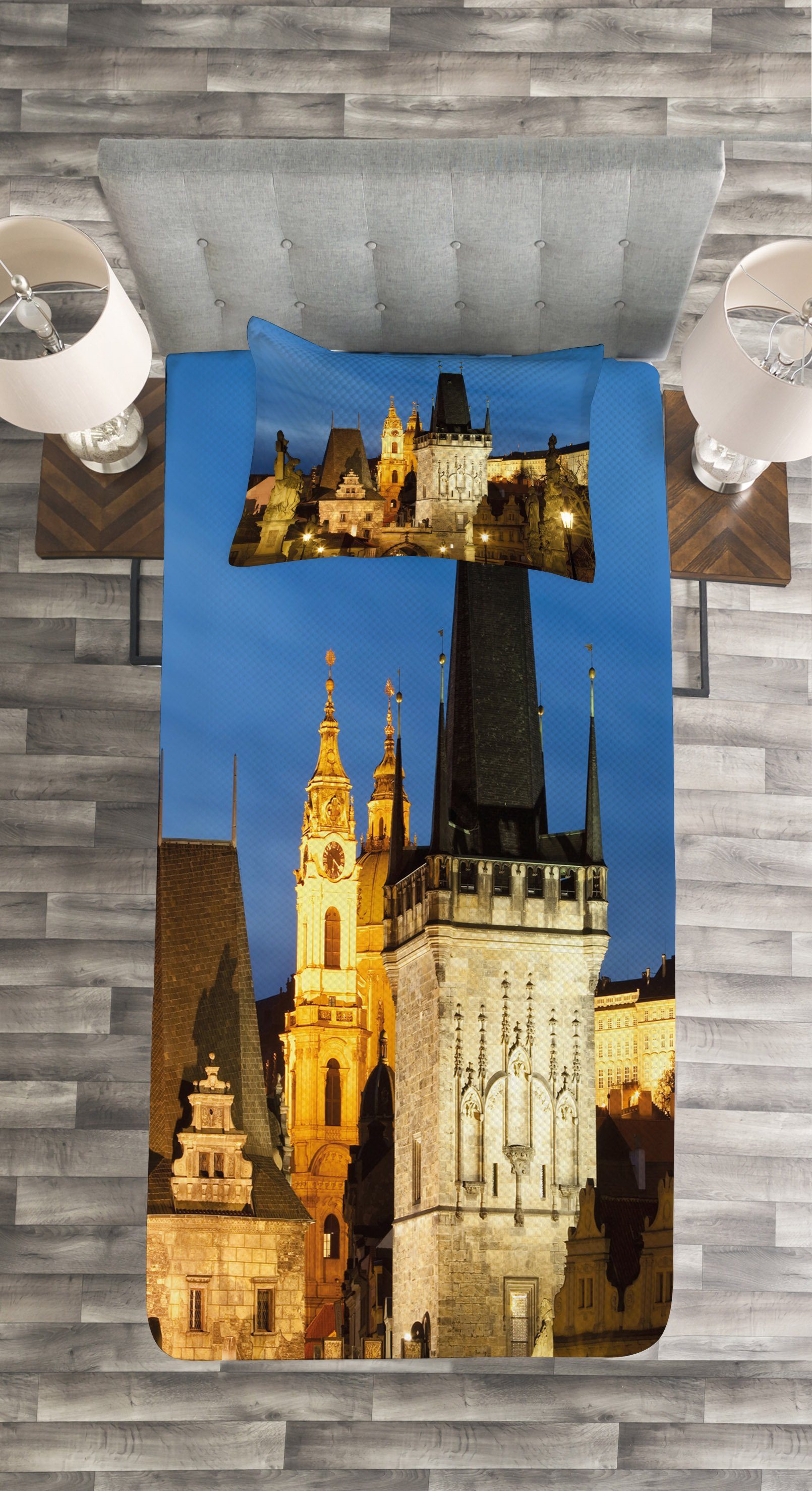 Abakuhaus, mit Prag Kissenbezügen Waschbar, Tagesdecke Tower Set Gebäude europäisch