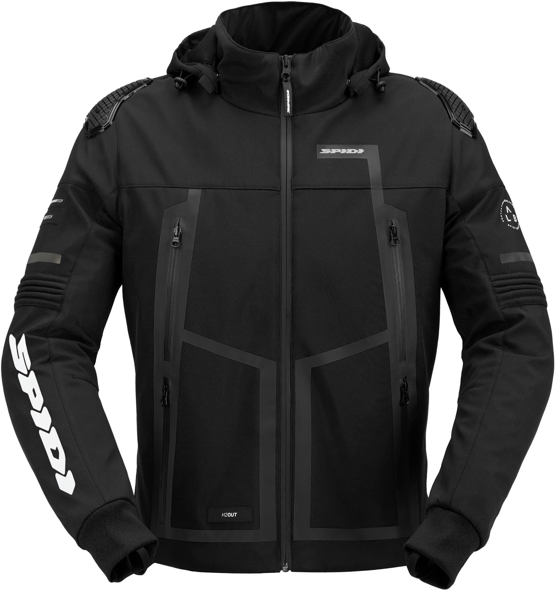 SpiDi Motorradjacke Warrior H2OUT wasserdichter Motorrad Hoodie 2-Lagen-Laminat,Ellenbogenprotektoren enthalten,Schulterprotektor