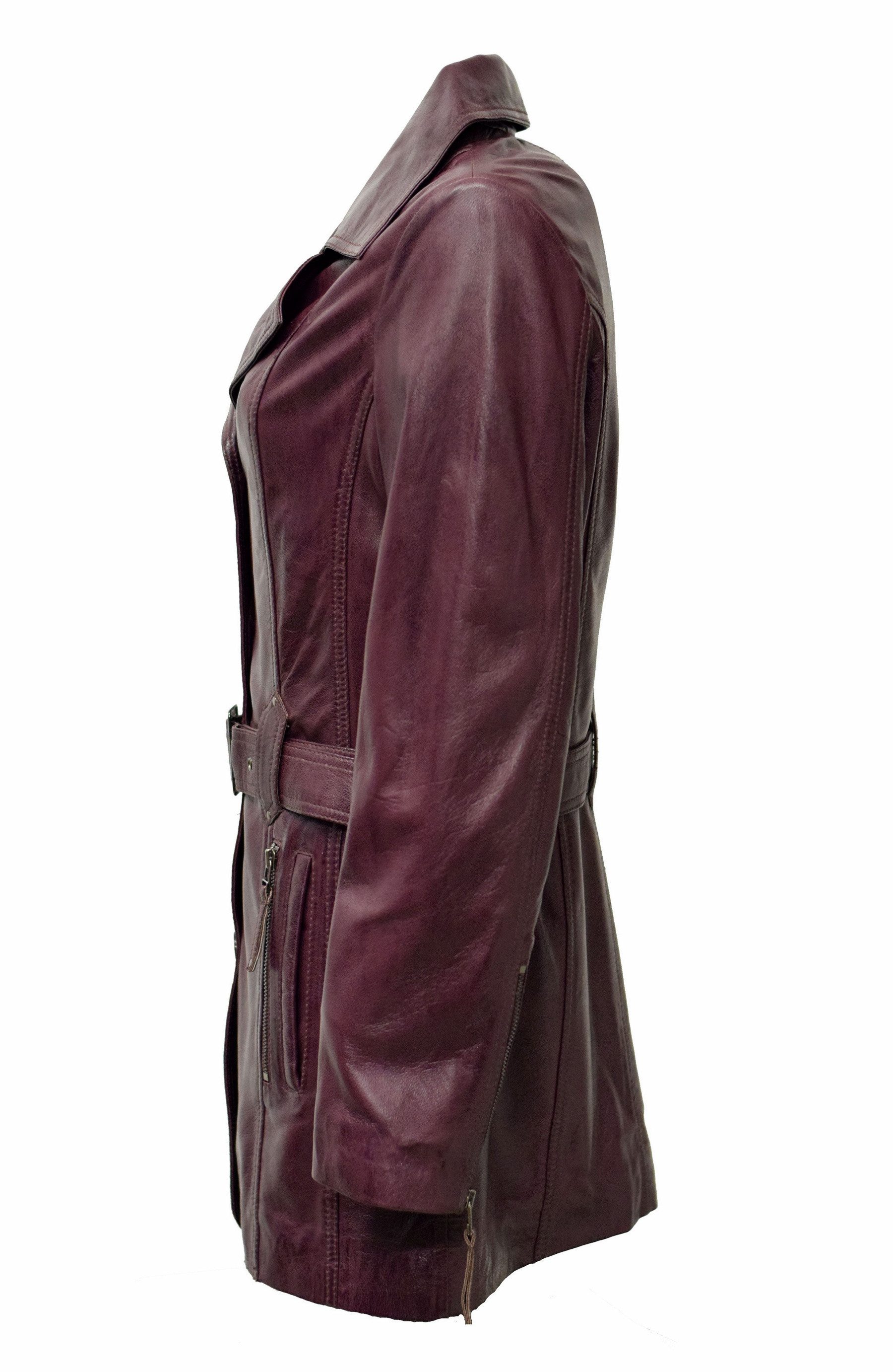 Zimmert Leather Ledermantel Kaja weiches Lammnappa Washed Bordo Rot, Cognac, Schwarz, Reverskragen
