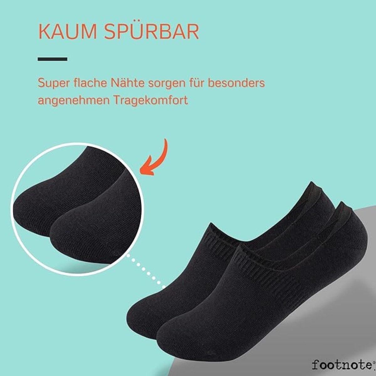 FOOTNOTE Füßlinge Robinson/39-42/schwarz (8-Paar) unsichtbare Low Cut Sneakersocken, Invisible Socks mit Silikon