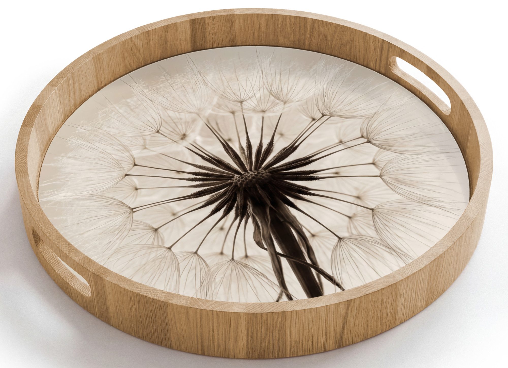OnlyWow Tablett Rund mit Henkel Blume - Dahlie