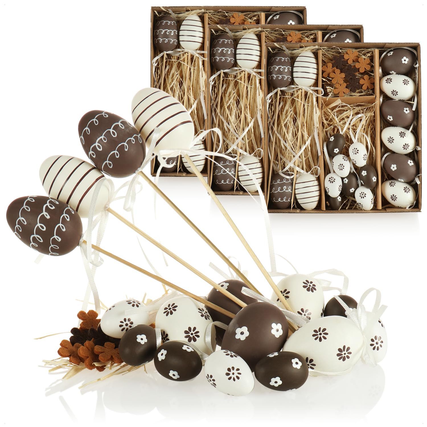 com-four Osterei Osterdeko-Set (54 St), Osterdeko für den Osterstrauß - Ostereier zum Anhängen und Stecken
