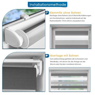 Doppelrollo rollos für Fenster ohne Bohren 130cm, OUBO, Lichtschutz, freihängend, mit Klemmträger, Klemmfix, livhtdurchlässig und verdunkelnd