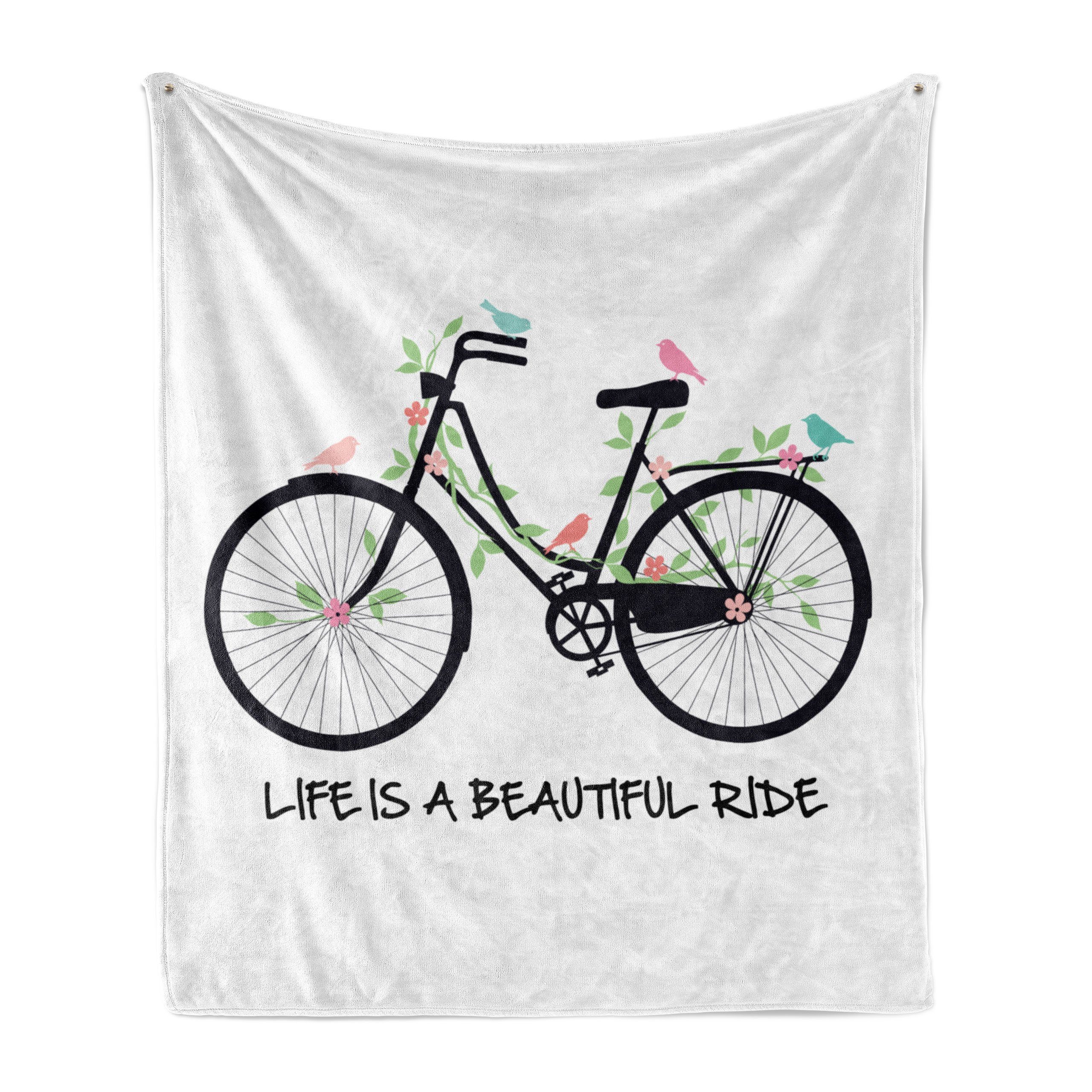 Weinlese-Fahrrad den für Wohndecke Vögel Innen- und Zitat Gemütlicher Blumen Plüsch Abakuhaus, Außenbereich,