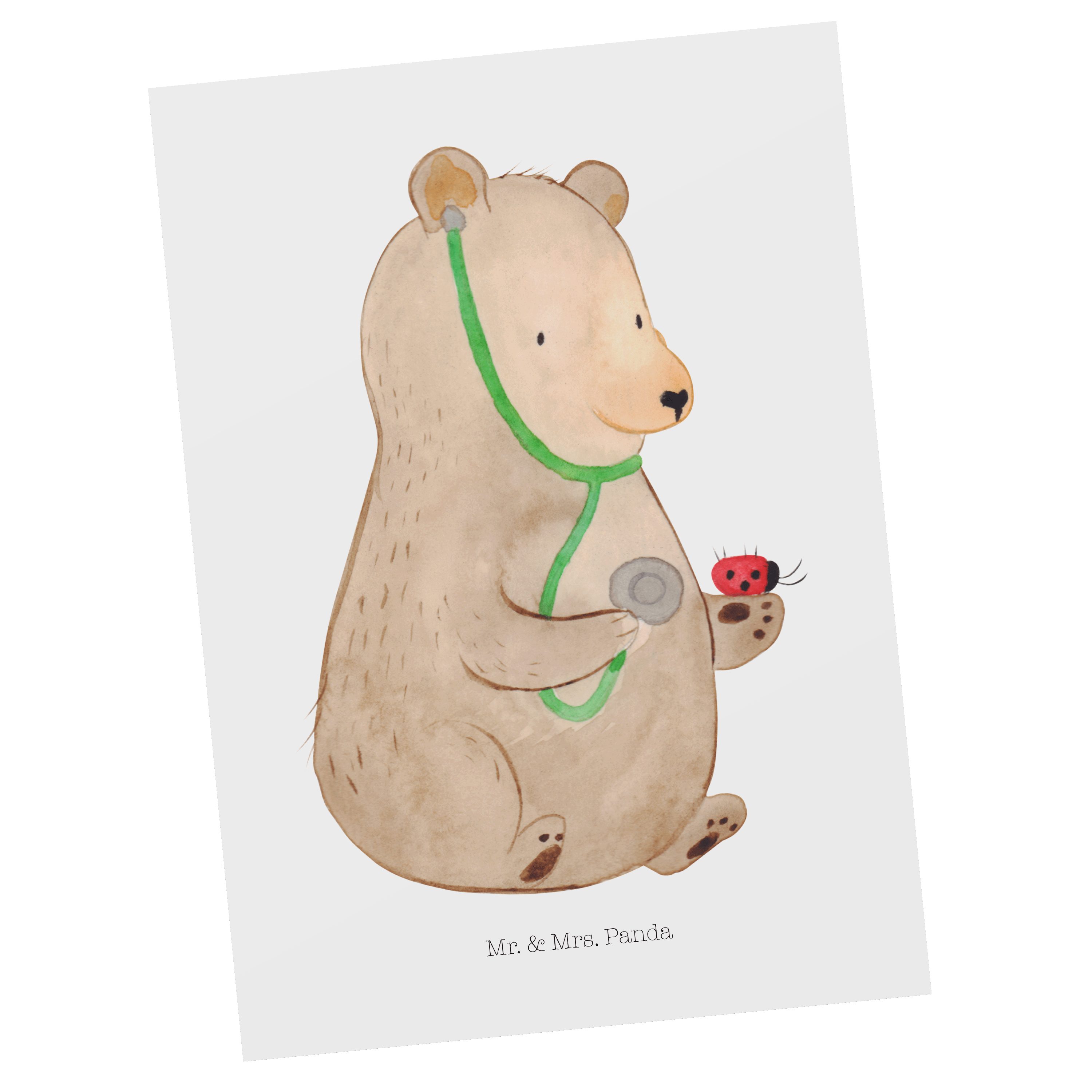 Mr. & Mrs. Panda Postkarte Bär Arzt - Weiß - Geschenk, Teddybär, Karte, Grußkarte, Professor, Do