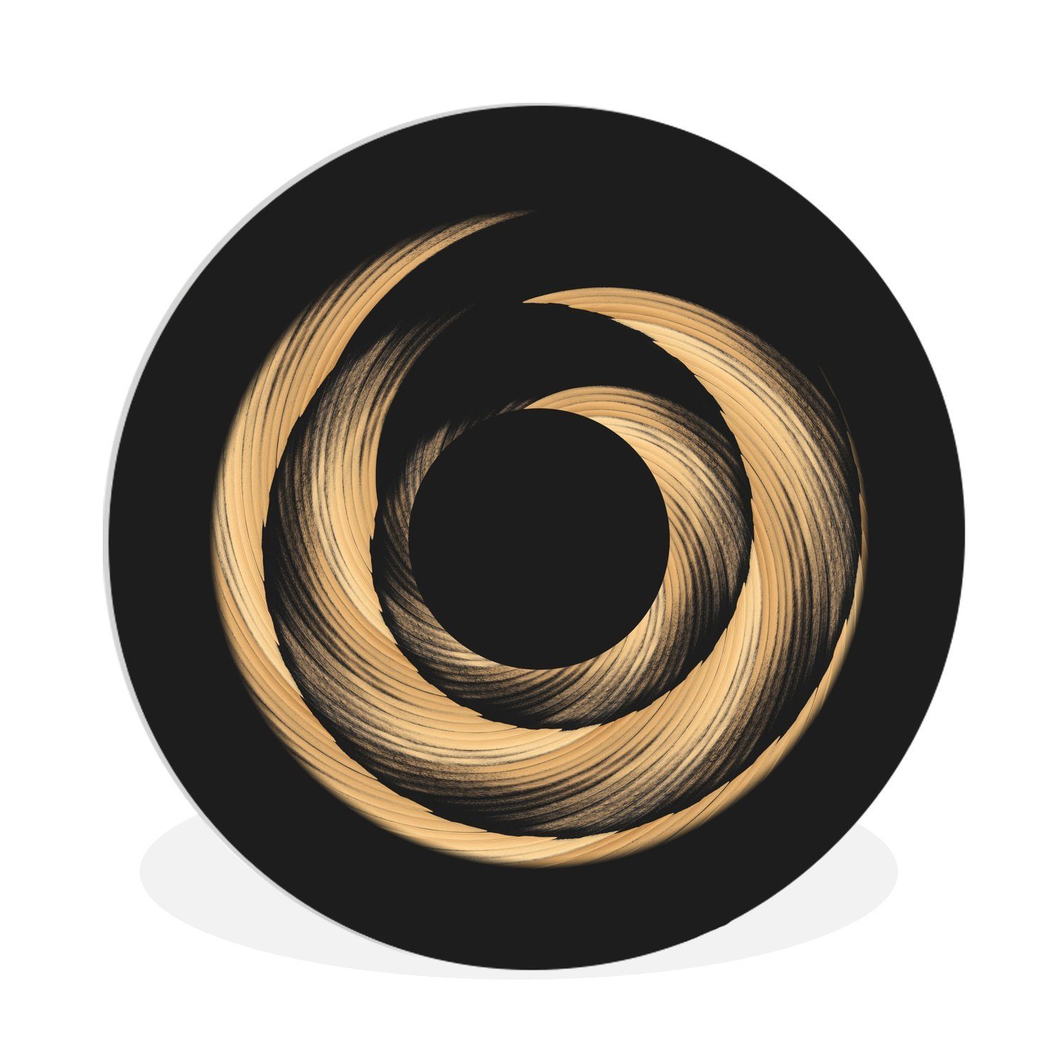 MuchoWow Gemälde Goldfarbene Spirale aus Pinselstrichen, Fotodruck (1 St), Kreis Wanddekoration, Rundes Wandbild, 30x30 cm