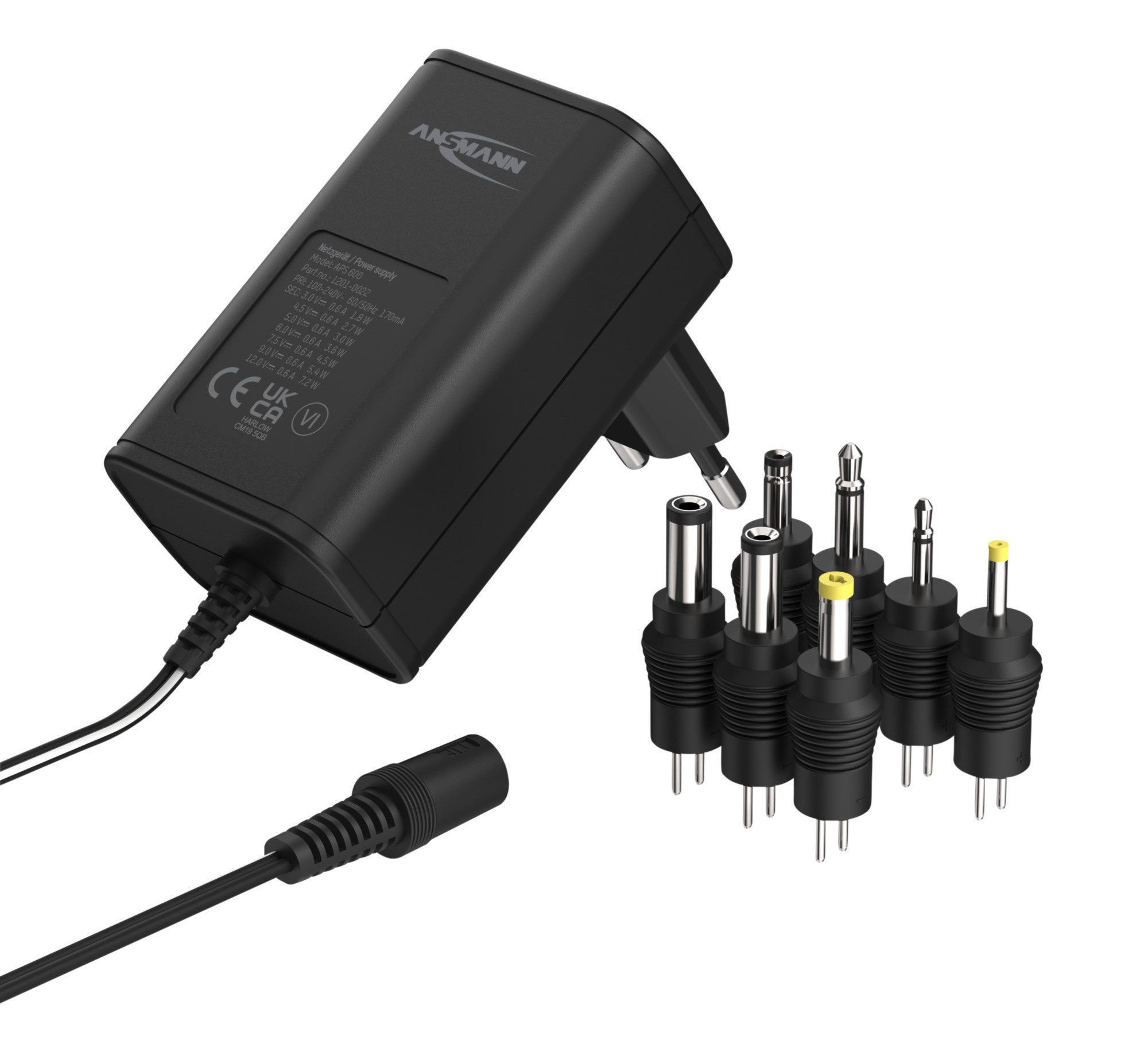 ANSMANN AG APS 600 Netzteil 12V, Netzstecker bis max. 600mA (7 Adapter) Netzteil