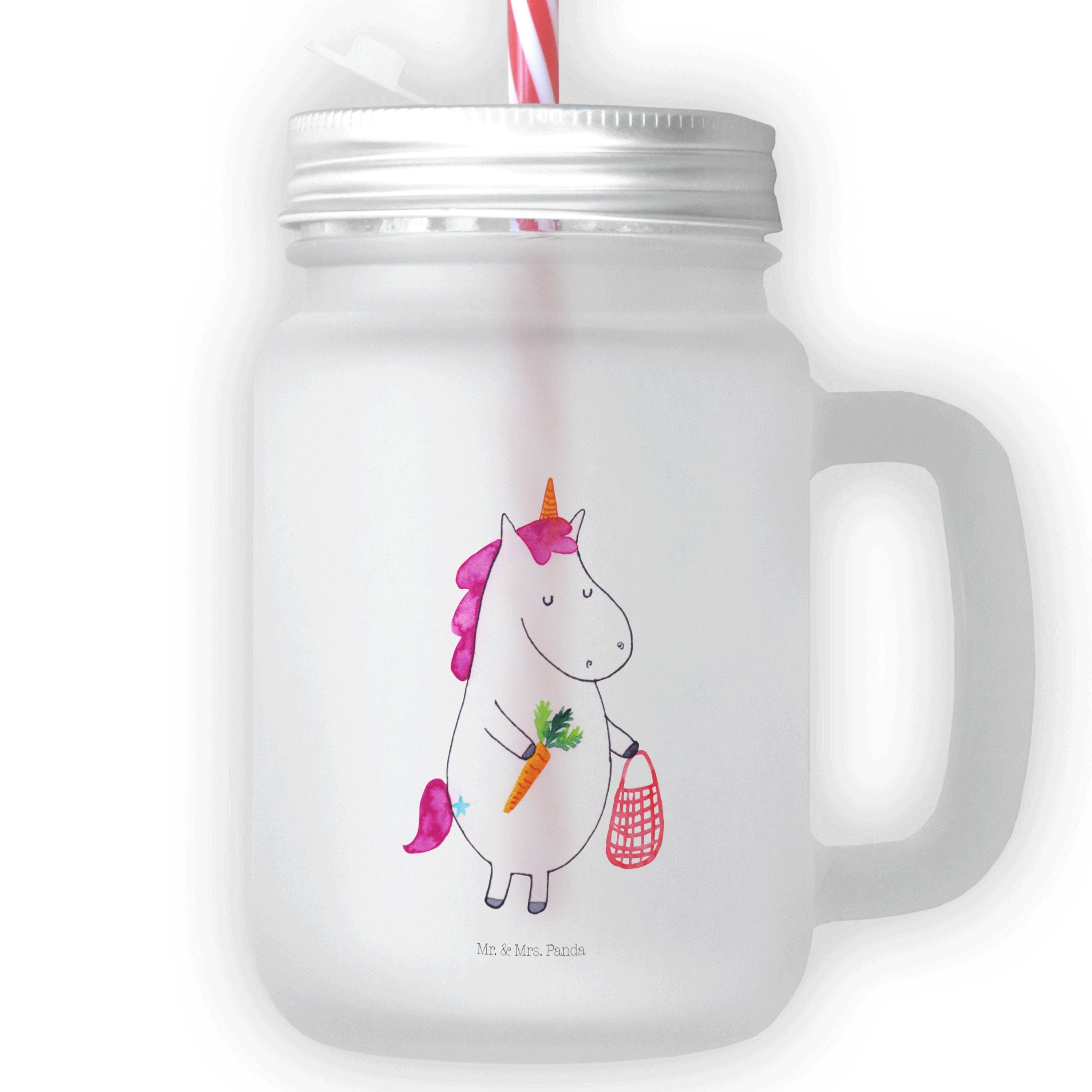 Mr. & Mrs. Panda Glas Einhorn Vegan - Transparent - Geschenk, Mason Jar, Unicorn, Mason Jar, Premium Glas