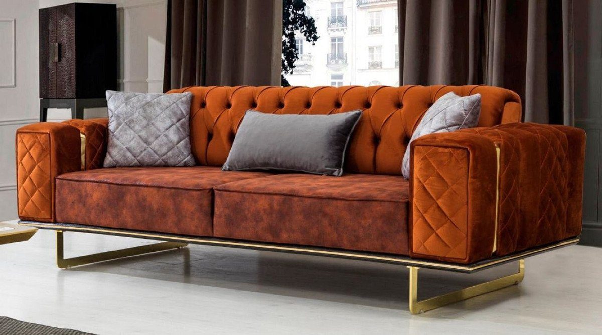 Casa Padrino Schlafsofa Luxus Schlafsofa Orange / Gold 230 x 91 x H. 80 cm - Modernes Wohnzimmer Sofa - Wohnzimmer Möbel