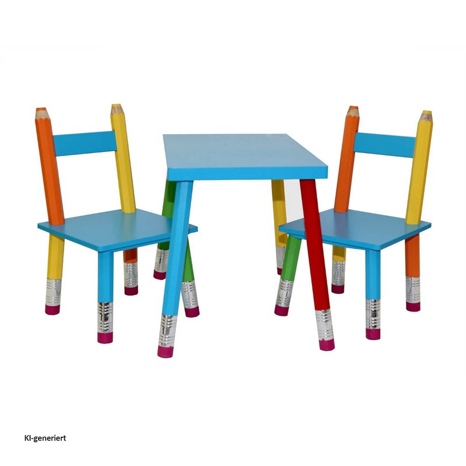 HTI-Living Kindersitzgruppe Sitzgruppe aus Holz für Kinder Buntstift, (Set, 3-tlg., 1 Tisch und 2 Stühle), Kinderstuhl Kindertisch Kindermöbel