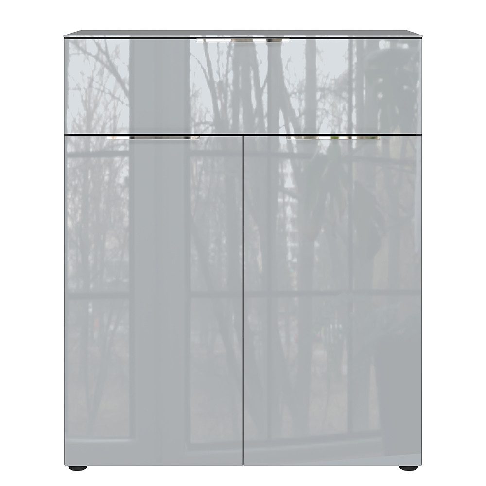 Lomadox Kommode OXFORD-01, Schrankkommode Anrichte Glasfront 83cm breit silbergrau mit graphit