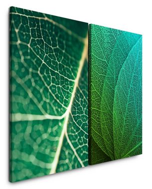 Sinus Art Leinwandbild 2 Bilder je 60x90cm Grüne Blätter Blattadern Blattstruktur Natur Dekorativ Beruhigend Harmonie