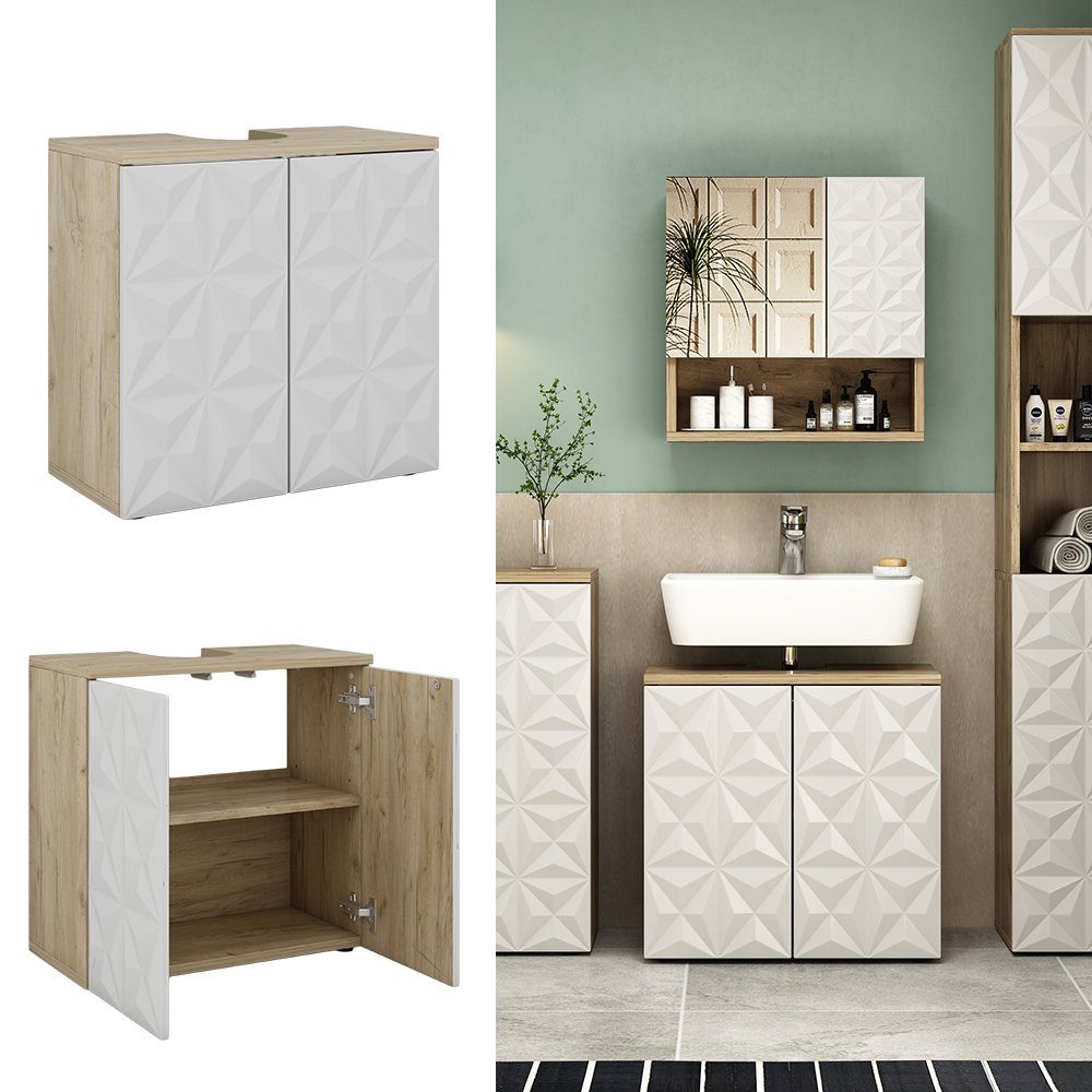 Vicco Waschbeckenunterschrank Edge, Weiß/Eiche, 60 x günstig online kaufen