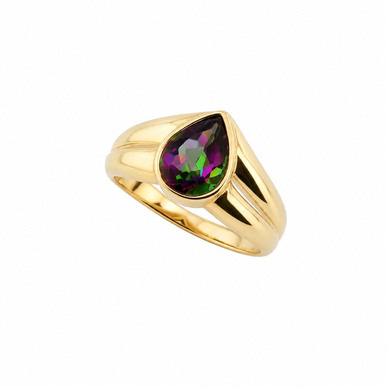 Sogni d'oro Fingerring "Mystischer Tropfen" mit Mystic Fire Topas, Silber 925 vergoldet, Tropfenform