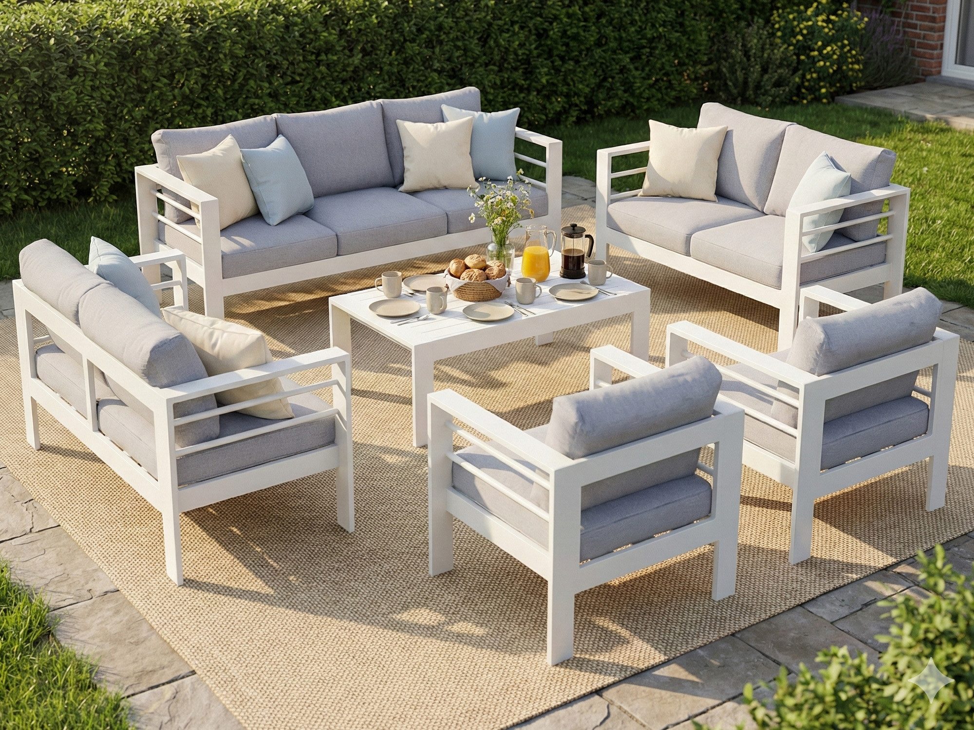MeXo Gartenlounge-Set XXL Gartenmöbel Set Aluminium Outdoor, (Set, 6-tlg., 1×3-Sitzer Sofa, 2×2-Sitzer Sofa, 2×Sessel, 1×Tisch, 18×Auflagen), wetterfest Loungeset für 8-10 Personen, Flexible Kombination