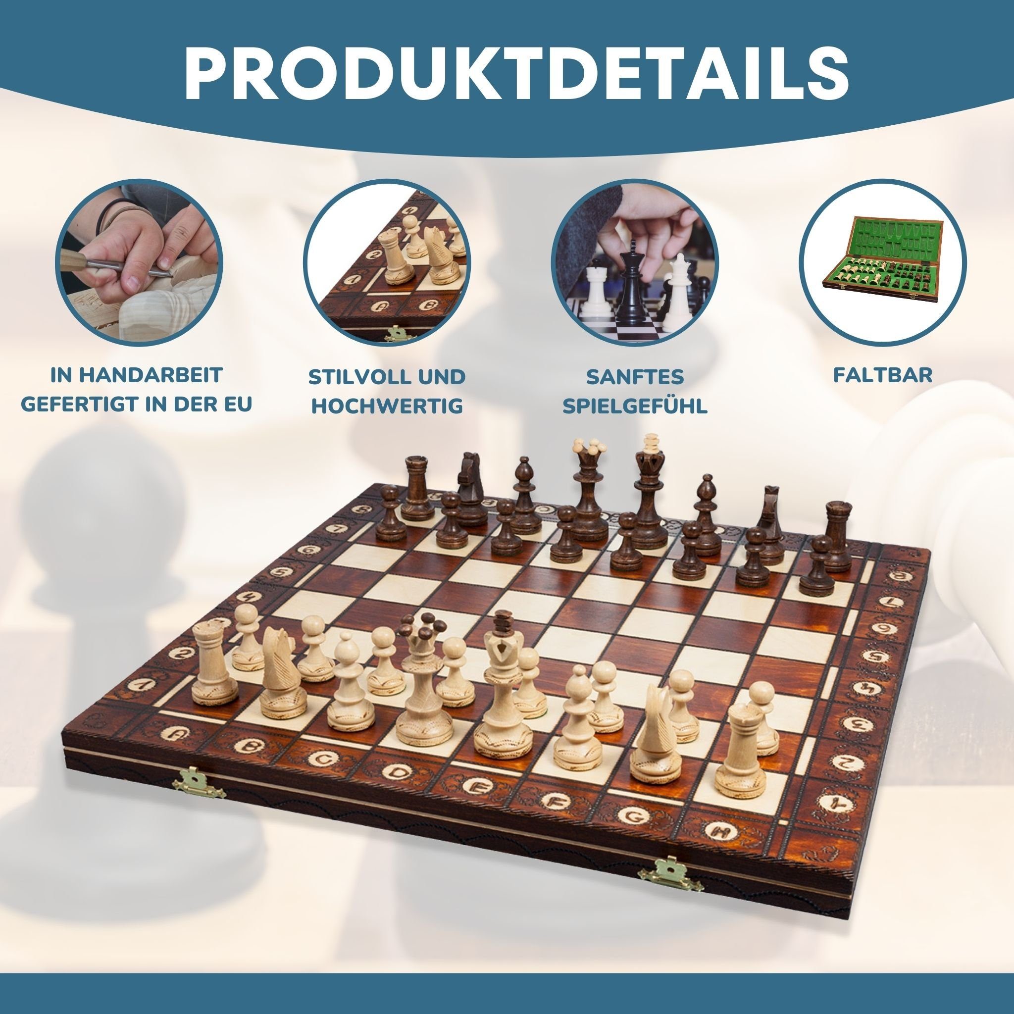 Handgefertigte Holz Internationales Schachspiel Schachbrett Schachfiguren Set 