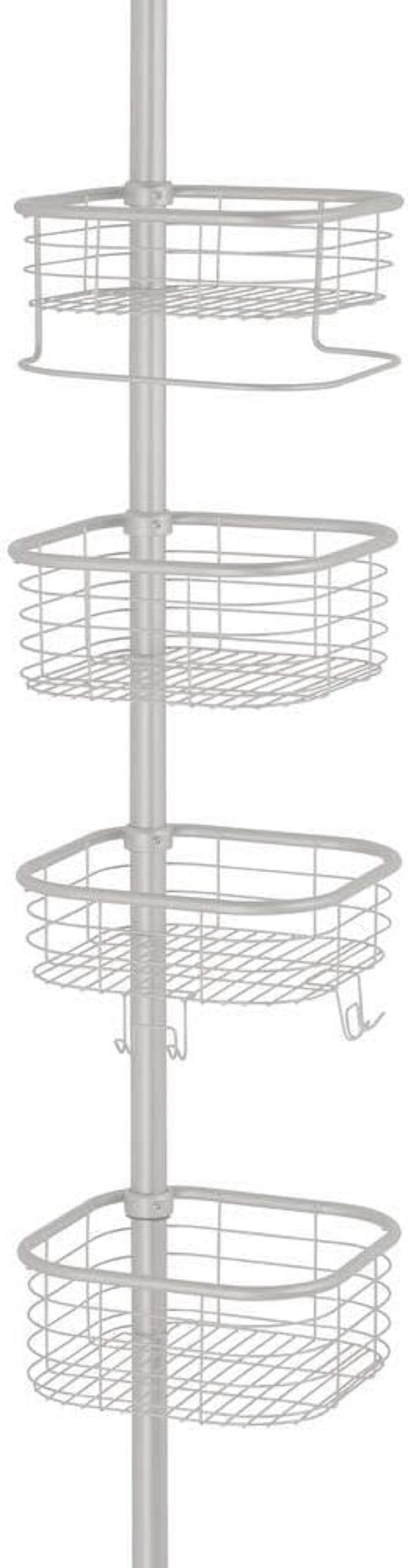 mDesign Badaccessoire-Set Eckregal Dusche Teleskop 4 Körbe hellgrau 270cm ohne Bohren Ablage m