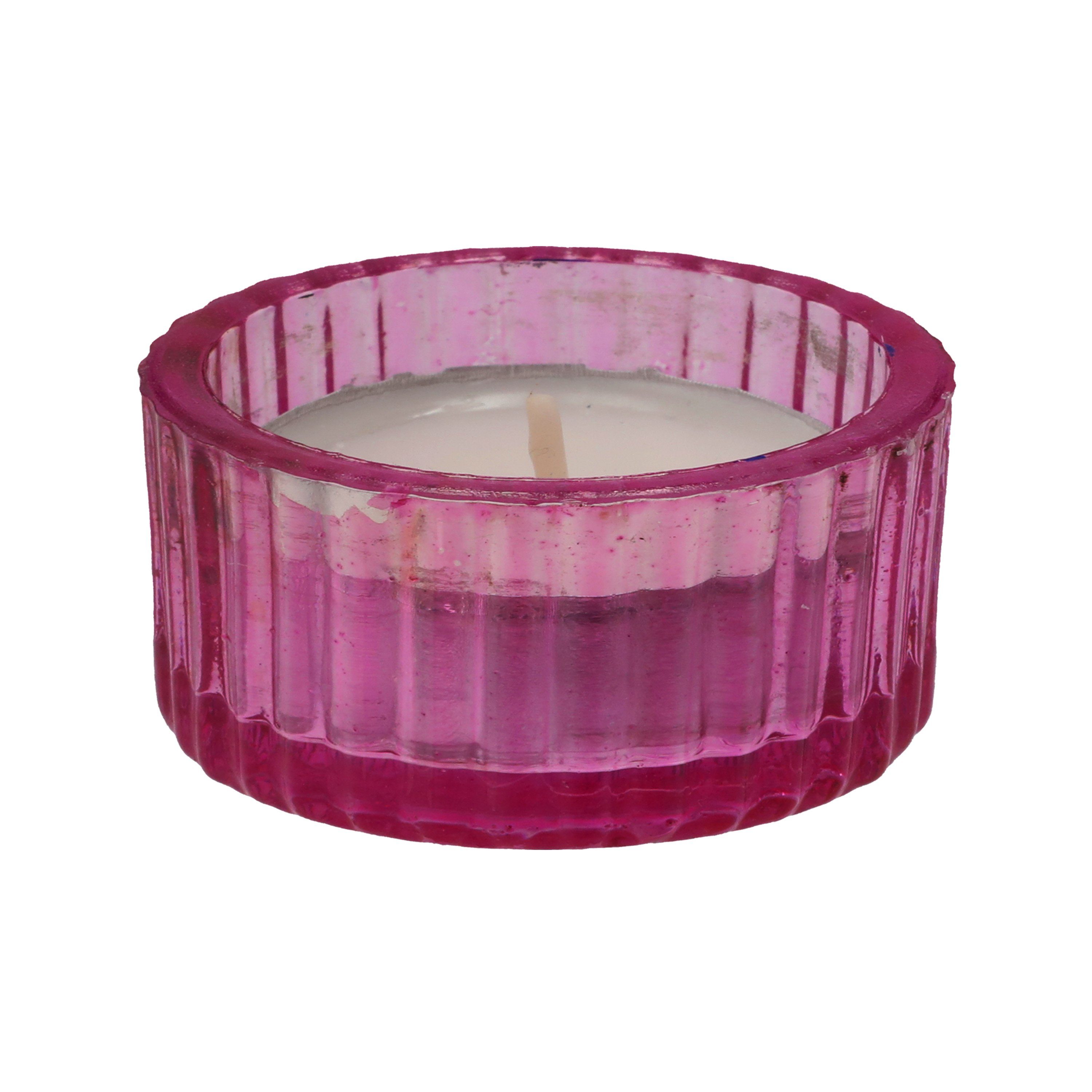 Windlicht Teelichthalter CEPEWA Ø5x3cm Glas Set pink Teelichthalter Adventsdeko 4er