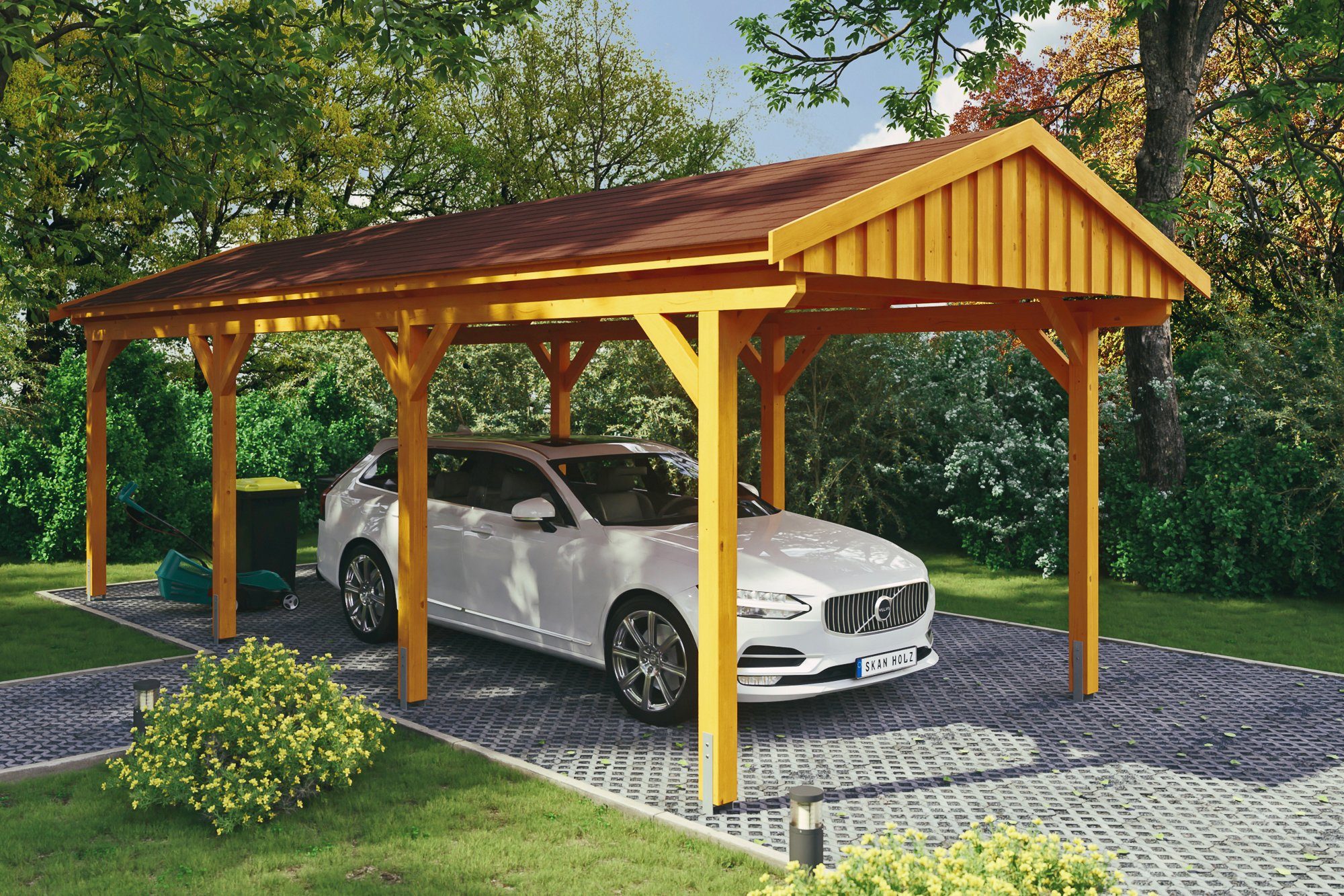 roten mit 317x808 Einzelcarport Fichtelberg, BxT: Einfahrtshöhe, Skanholz 273 cm Schindeln cm,