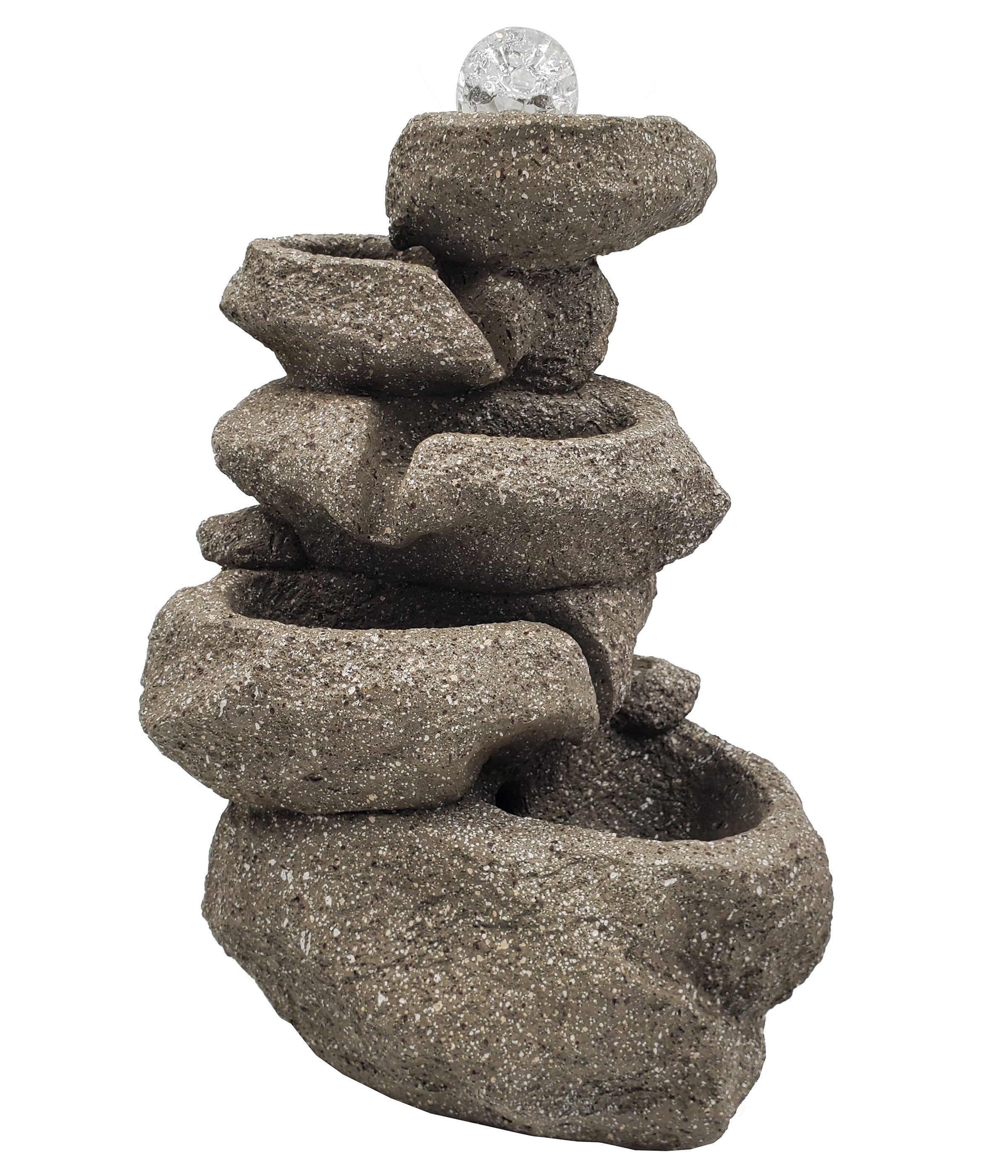 Dehner Zimmerbrunnen Olina, mit LED-Beleuchtung, 16.5 x 34 x 22 cm, Polyresin, grau, beruhigende Wasserkaskade, warmweiße LED, robuster Kunststein