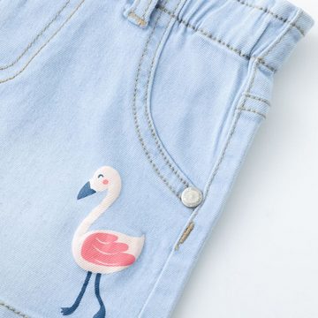 suebidou Jeansshorts kurze Sommershorts Jeanshose für Baby Mädchen/Kleinkind hellblau Flamingo Print