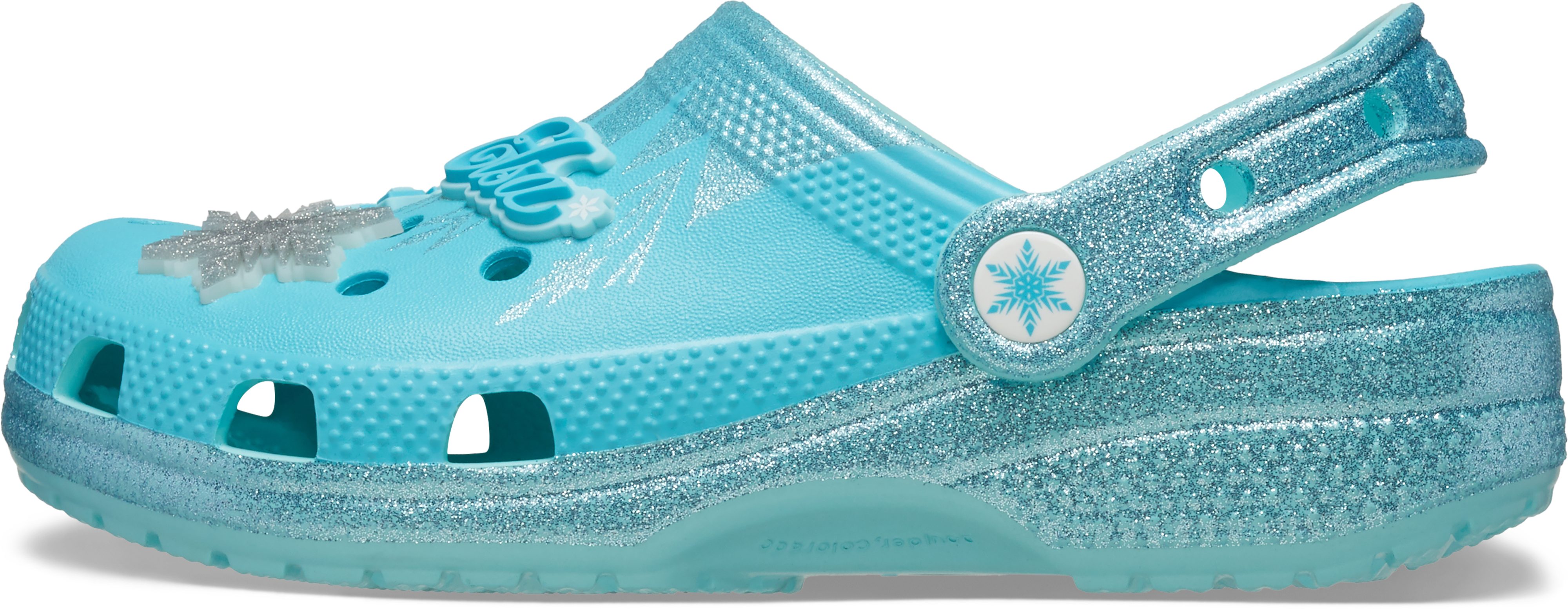 Crocs Disney Frozen Elsa Classic Clog Clog Hausschuh, Sommerschuh, Strandschuh mit Glitzer – Bild 5 von 5
