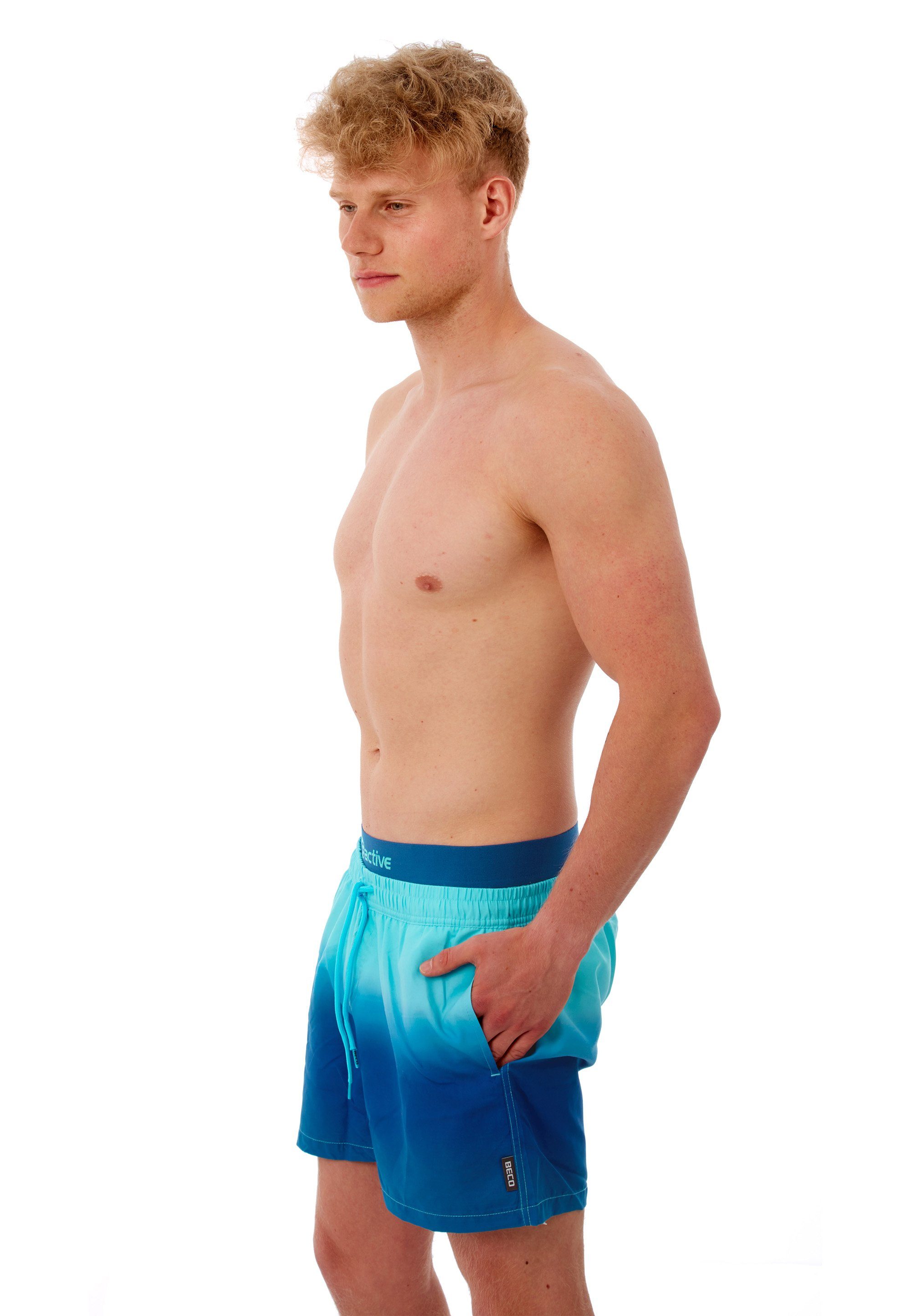 Beco Beermann Badehose Farbverlauf Swim (1-St) hellblau, Shorts BEactive dunkelblau coolem mit