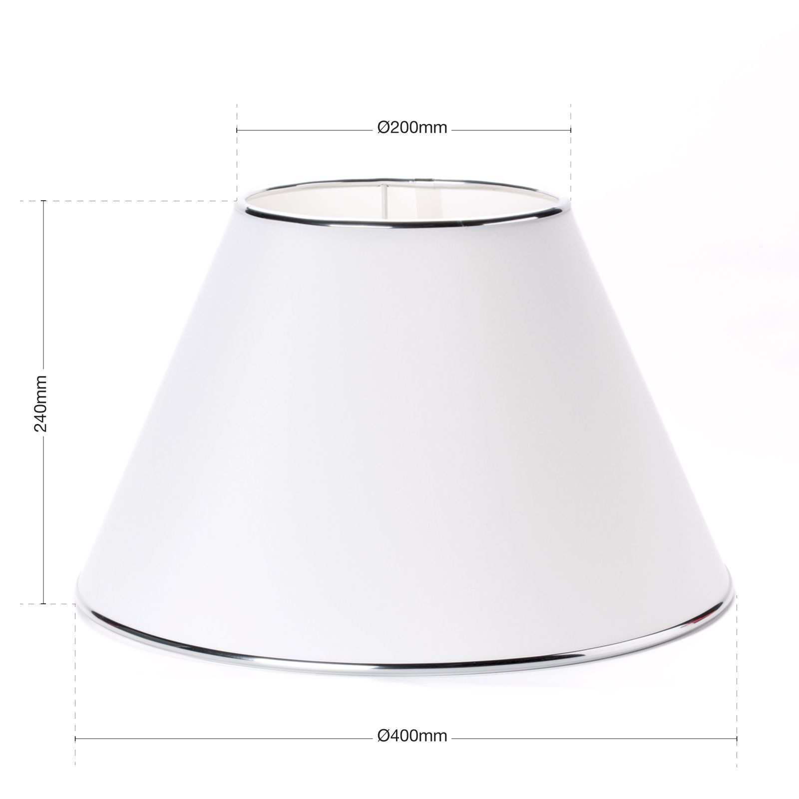 Orion Leuchten Lampenschirm Lampenschirm 40 cm Stoff Weiß konisch E27 Metallrand Chrom – Bild 2 von 5