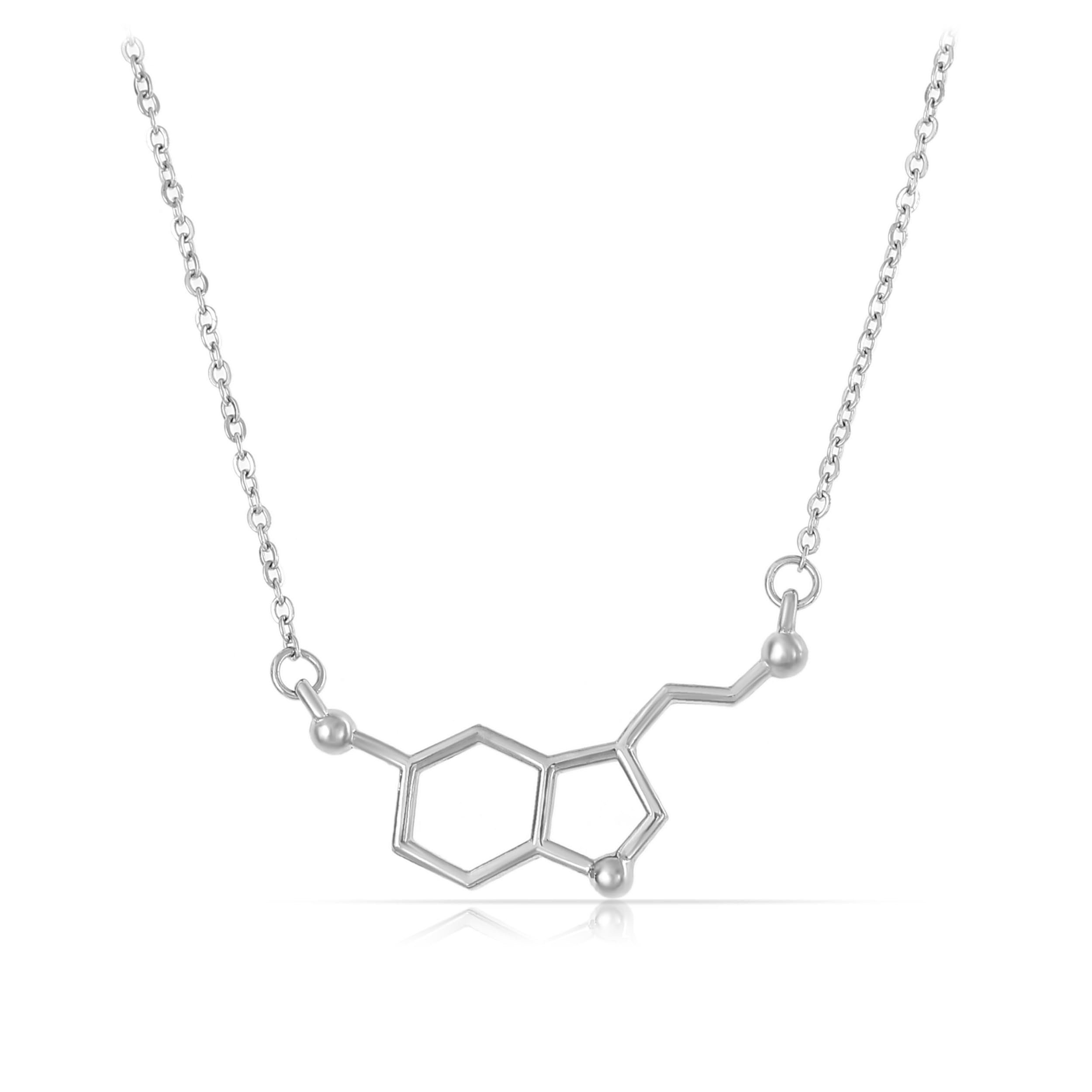 Made by Nami Kette mit Anhänger Serotonin Anhänger Kette Damen Silber Edelstahl, 40 cm lang mit 5 cm Verstellkette Geschenk für Frauen