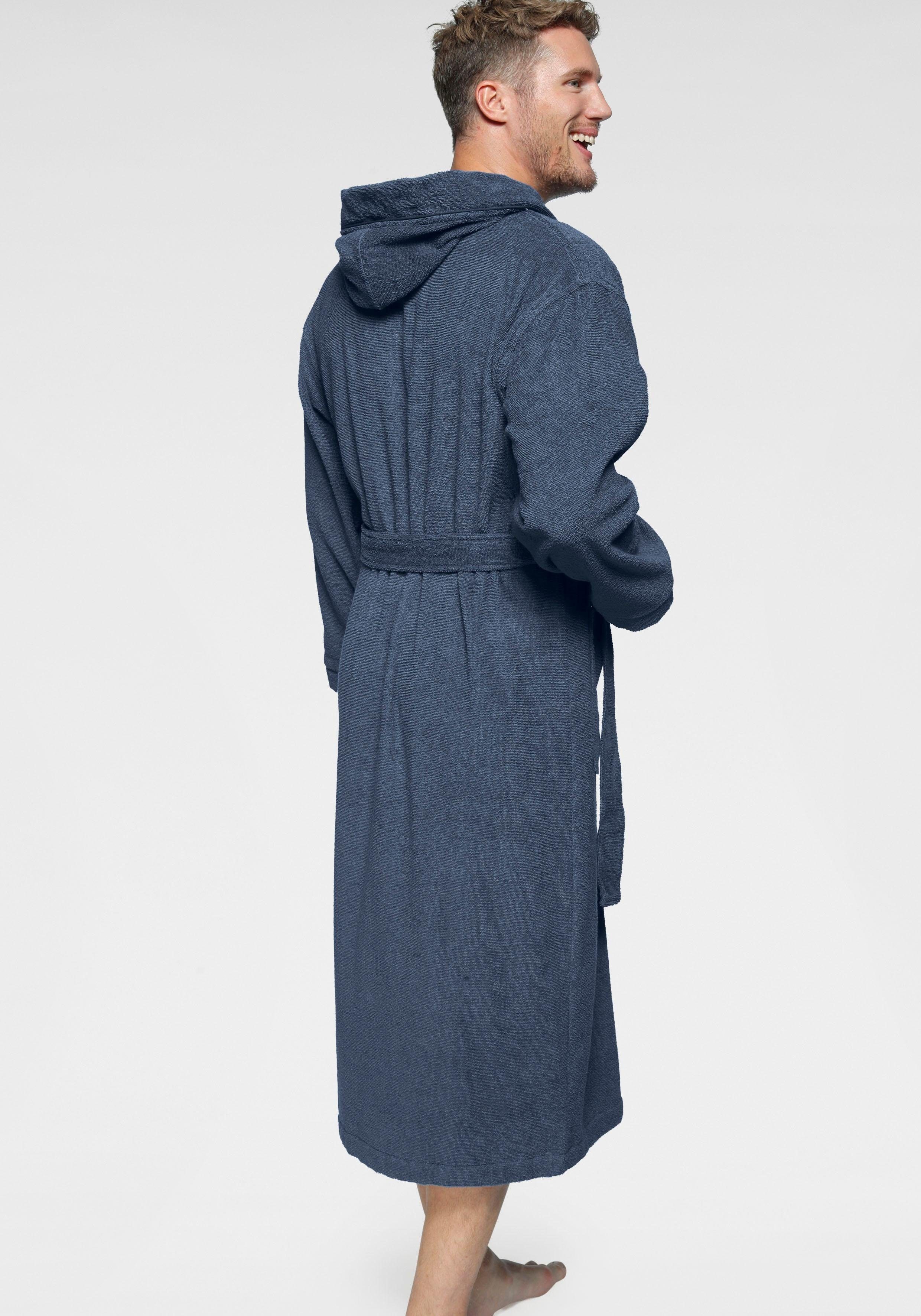 KangaROOS Unisex-Bademantel Luke, ideal für Sauna & Spa, Hotelbademantel, Morgenmantel, Langform, Walkfrottee, Kapuze, Gürtel, für Damen & Herren, Bademantel mit Kapuze & Logostickerei,S-2XL