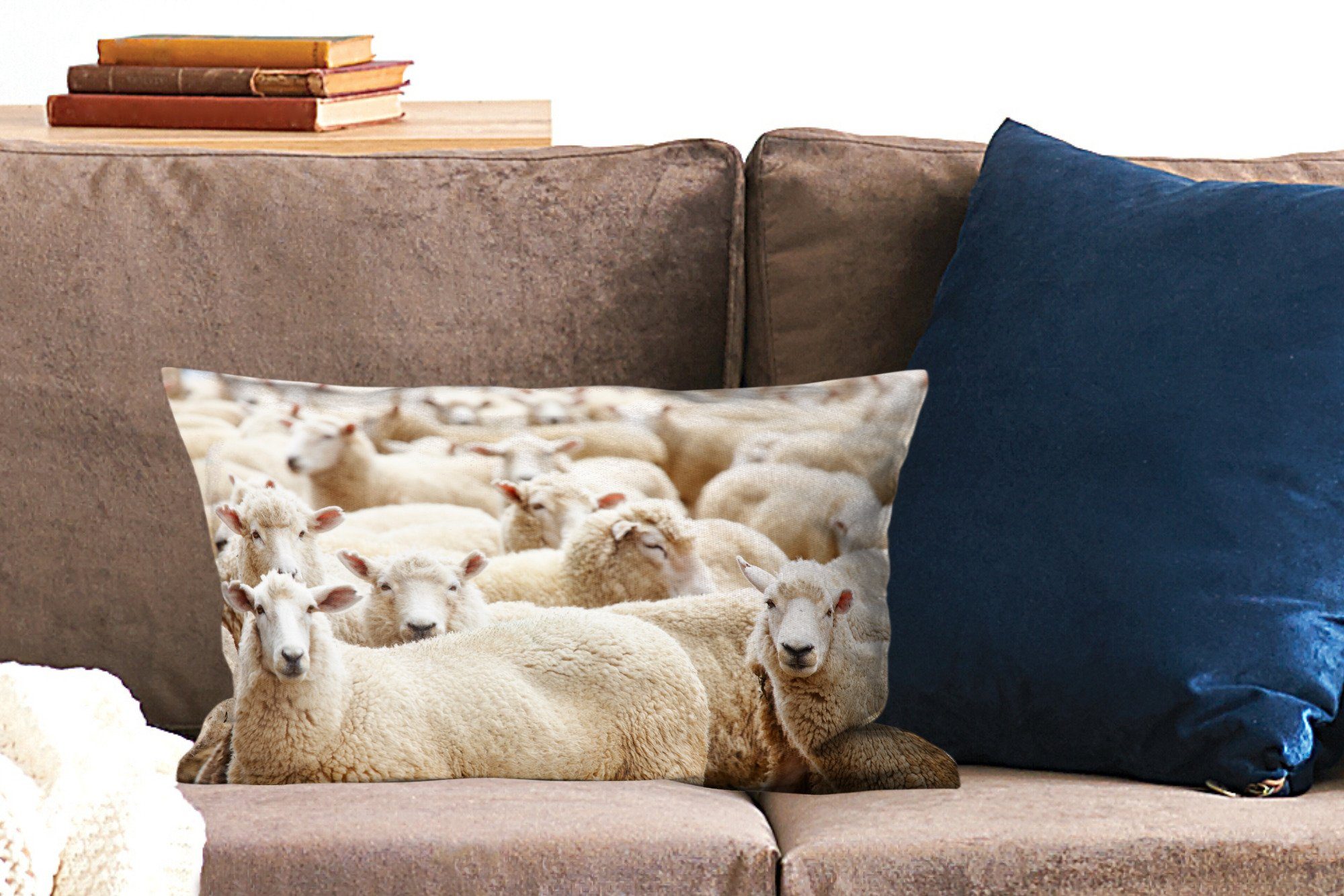 MuchoWow Dekokissen Schafe - Dekoration, Wohzimmer mit Schlafzimmer - Weiß, Dekokissen Füllung, Zierkissen, Wolle