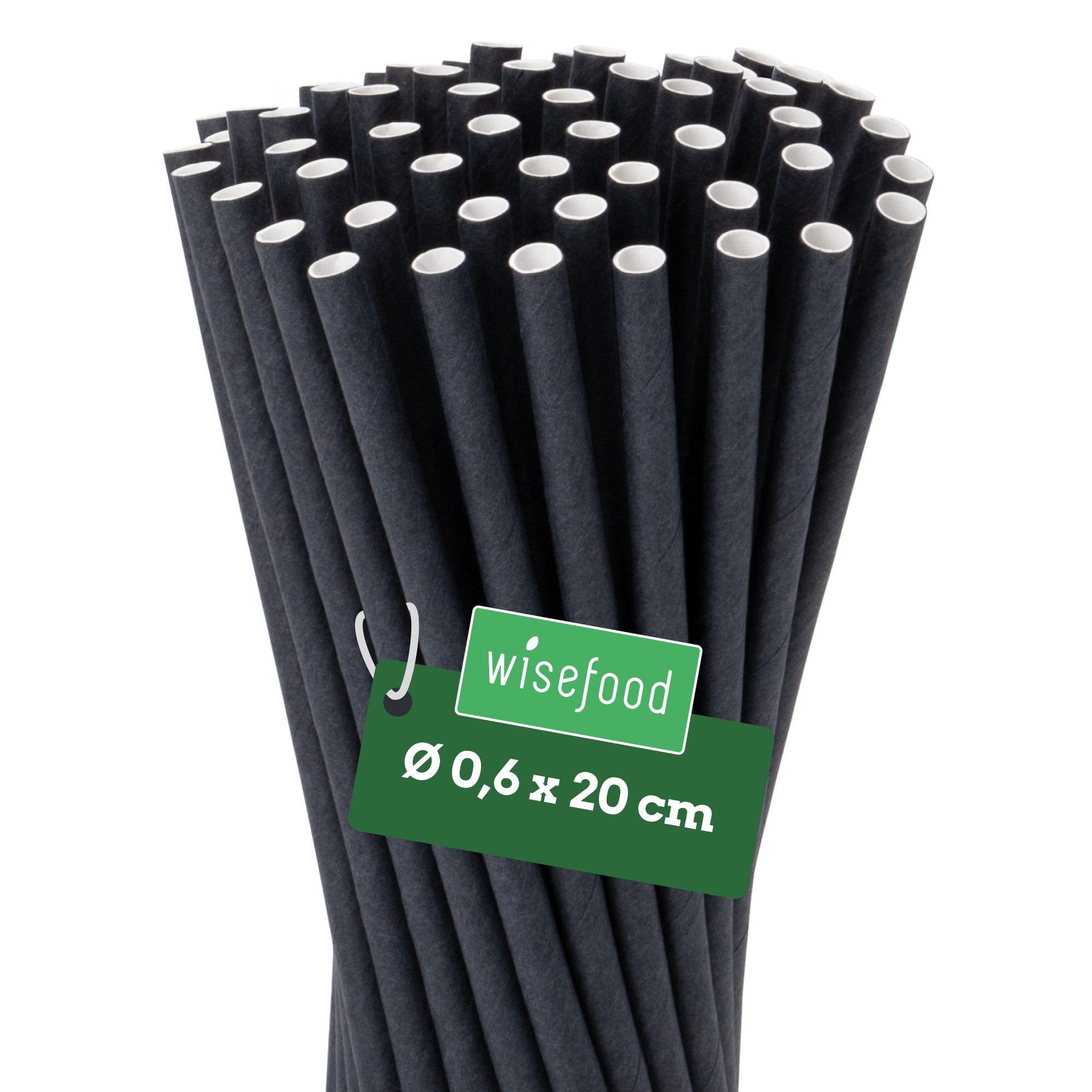 wisefood Trinkhalme 1000-tlg., Papier-Strohhalme, schwarz, Ø 0,6 x 20 cm, (1000-tlg)