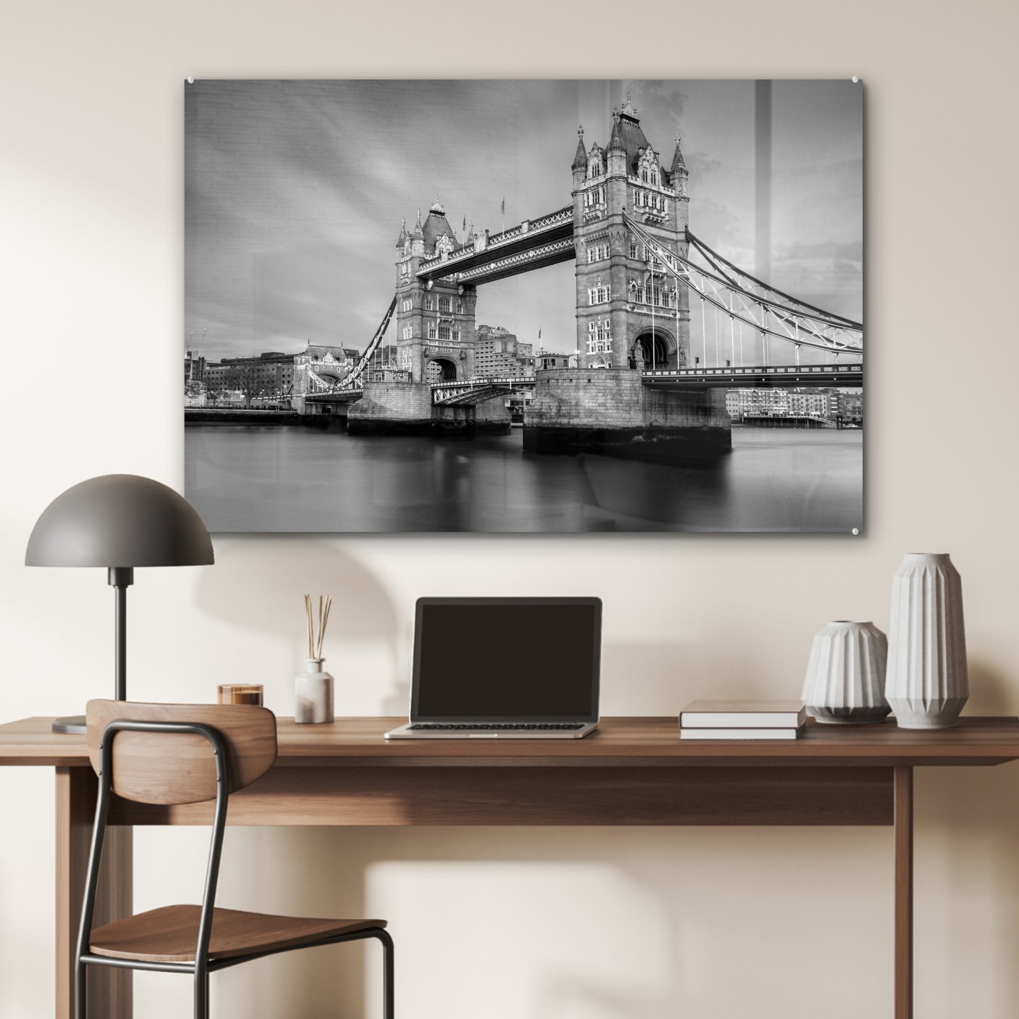 MuchoWow London St), in Acrylglasbild Bridge Schlafzimmer und Tower & schwarz Wohnzimmer weiß, - (1 Acrylglasbilder