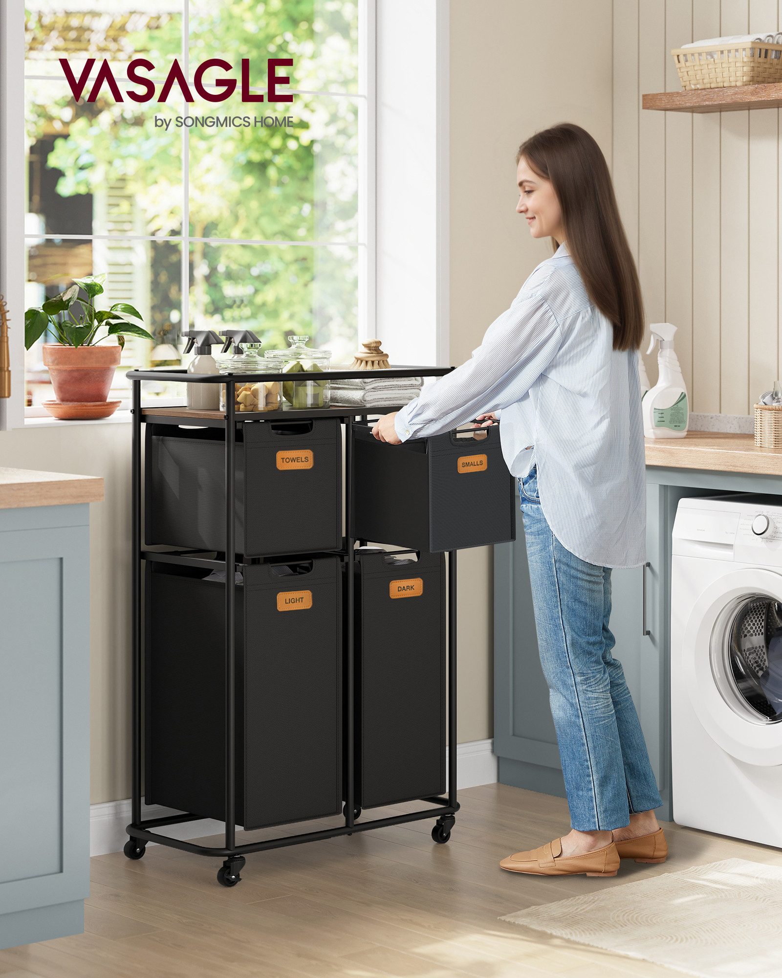 VASAGLE Wäschekorb, Wäschetrenner mit Rädern, 150 L, beweglich günstig online kaufen