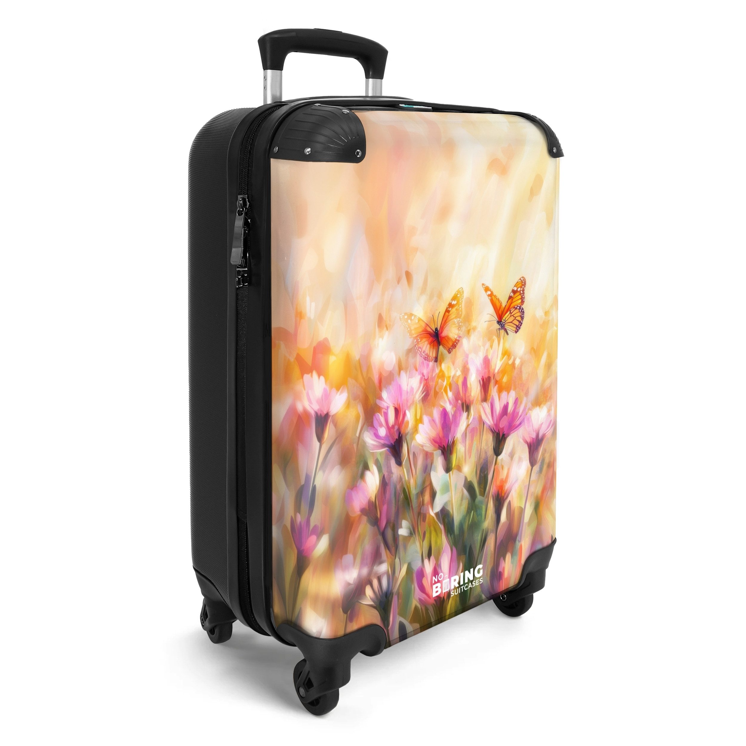 NoBoringSuitcases.com© Hartschalen-Trolley Schmetterlinge über Blumen im günstig online kaufen