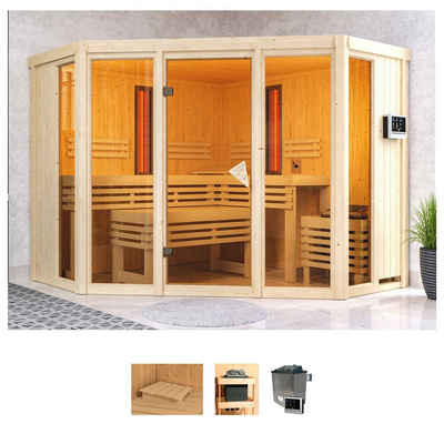 Karibu Sauna Adele, BxTxH: 231 x 231 x 198 cm, 68 mm, (Set) 9-kW-Ofen mit externer Steuerung, inkl. 2 Infrarot-Vitalightstrahlern