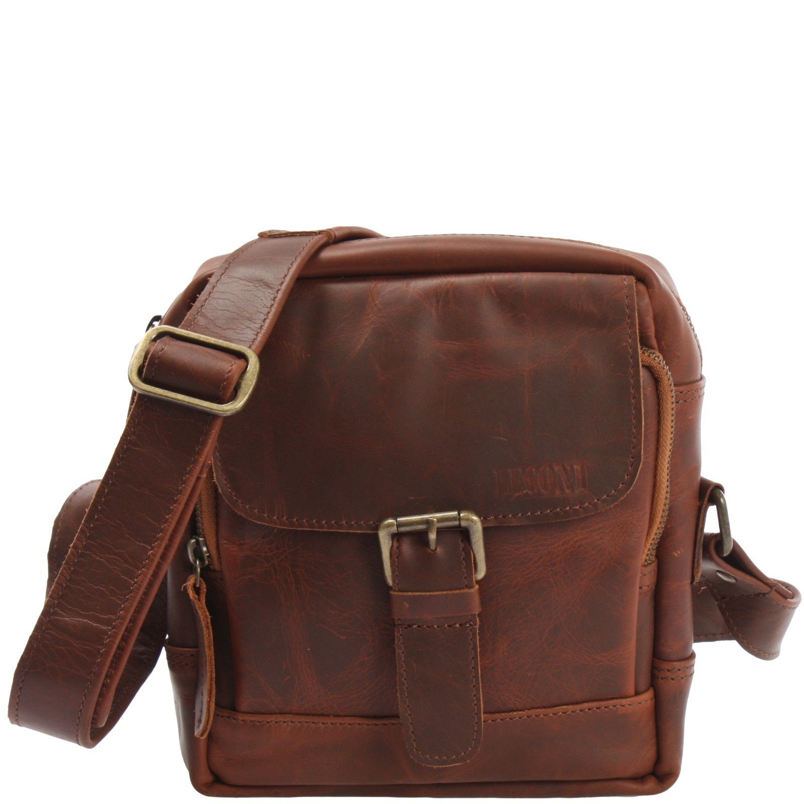 LECONI Freizeittasche kleine Männer Umhängetasche Herren Schultertasche Leder LE3042, Überschlag + Magnetverschluss – sichere Aufbewahrung – 21 × 24 × 6 cm