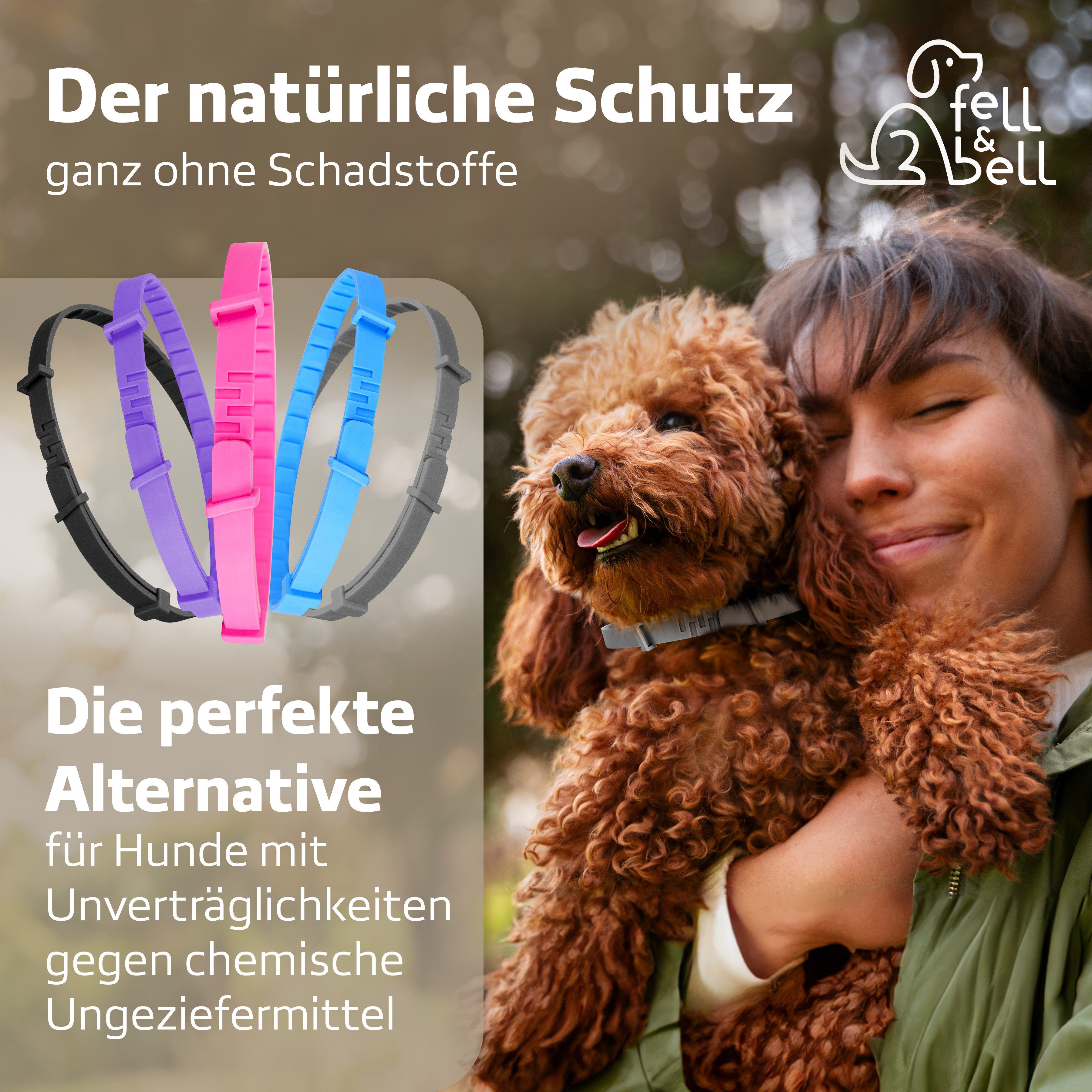 fell&bell Zeckenhalsband Set, Natürliche Inhaltsstoffe, für alle Hunde geeignet,leichte Anwendung