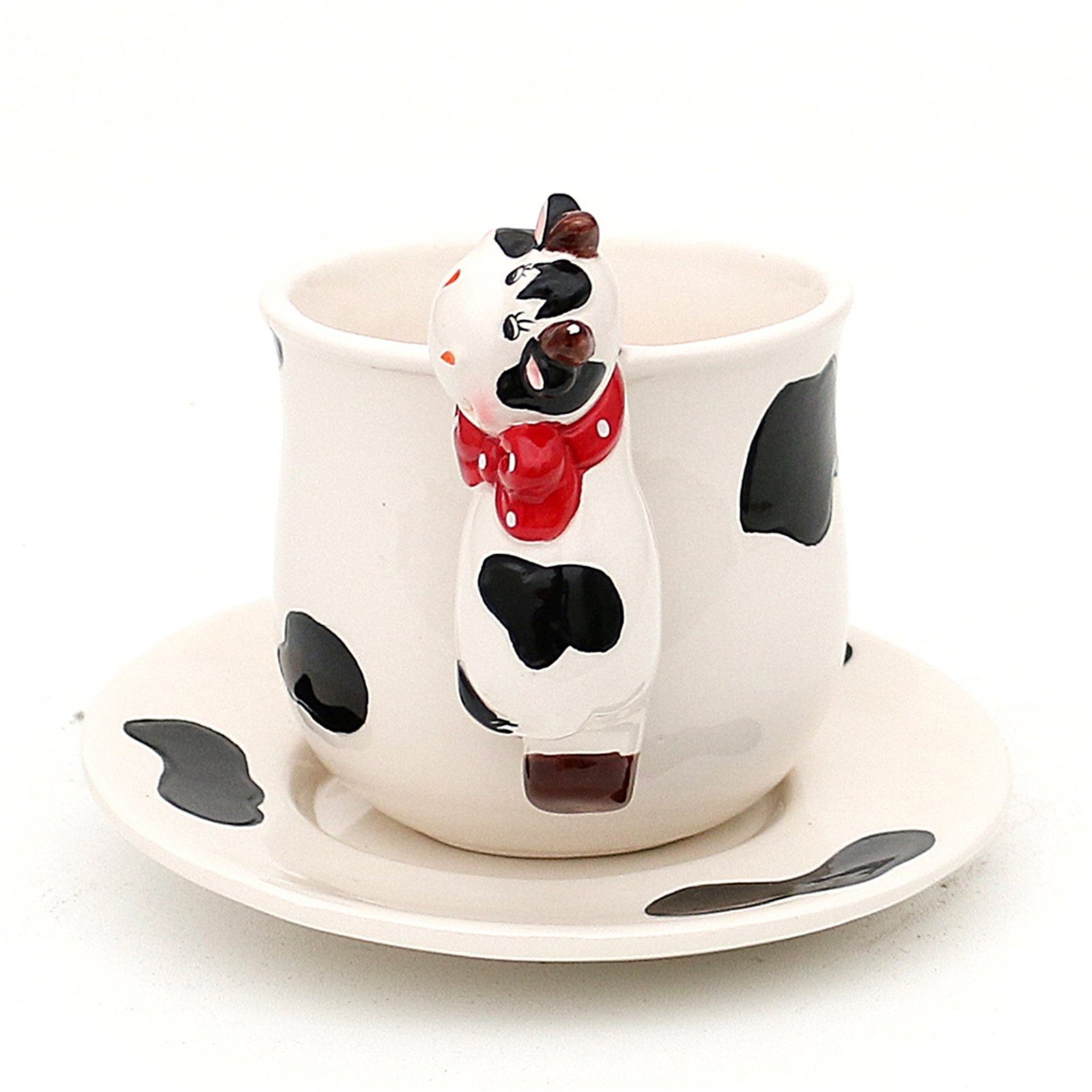 SIGRO Tasse Dolomite Tasse mit Teller Kuh, 2-tlg., Keramik, Kaffeetasse Teetasse Milchtasse